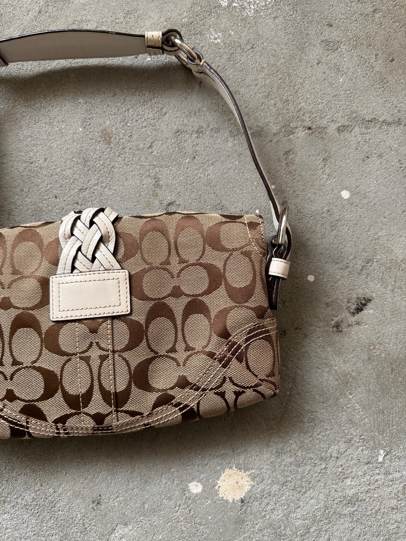 Coach Signature Soho Flap Shoulder Bag Beige/White