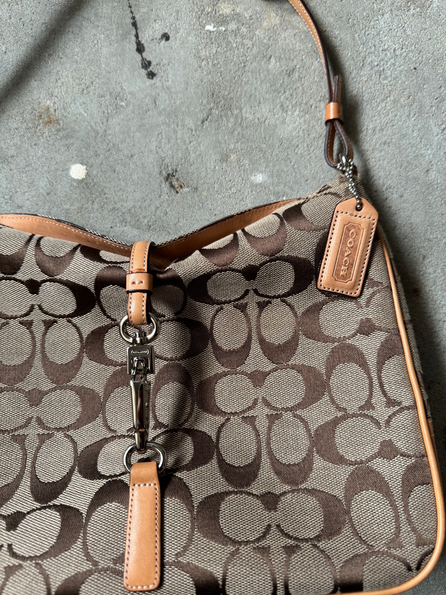 Coach Hobo Signature Clip Canvas Handbag