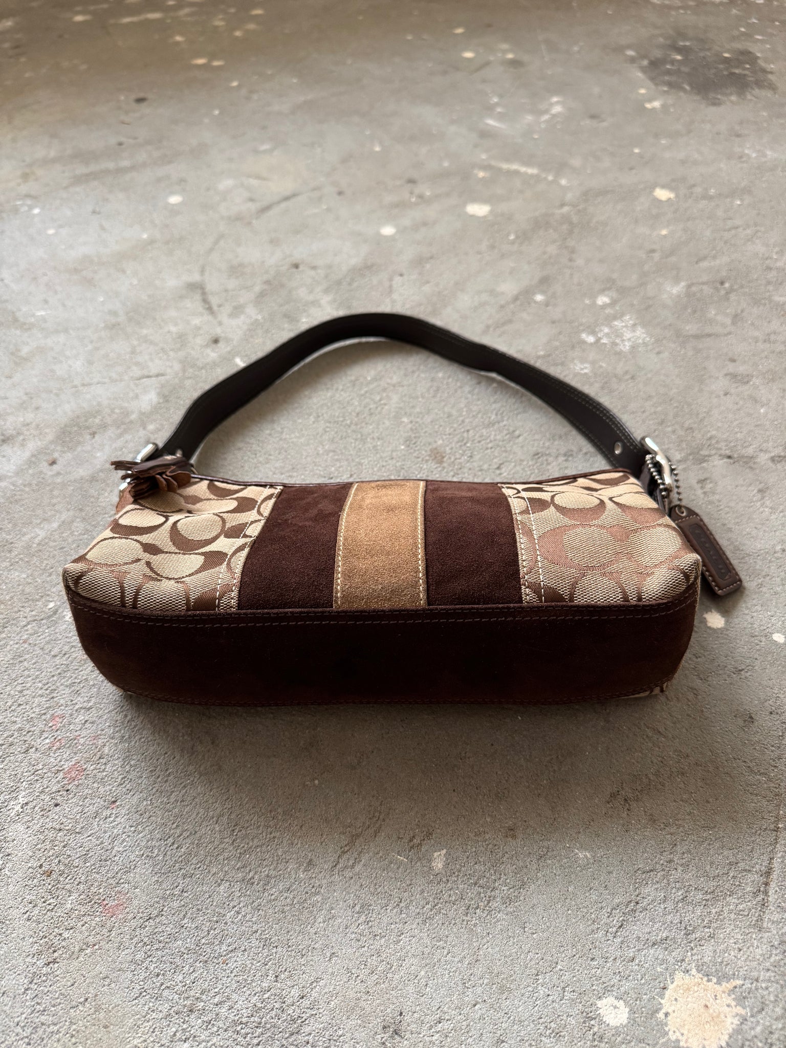 Coach Signature Hampton Strip Baguette Shoulder Bag Beige