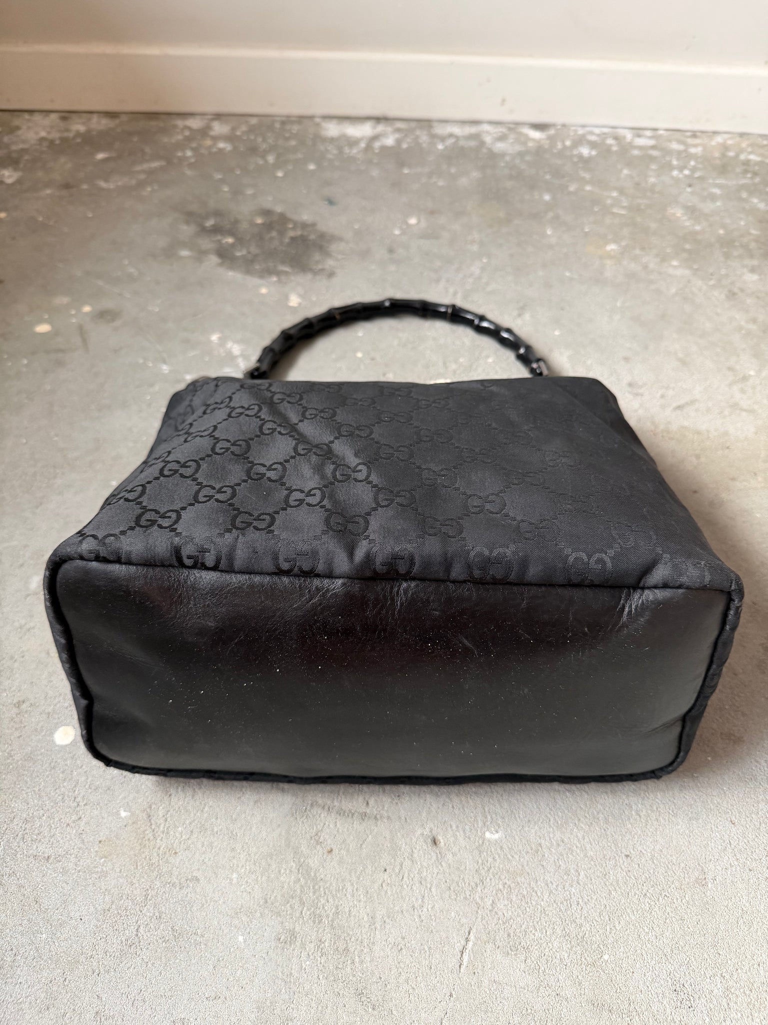 Gucci GG Monogram Bamboo Nylon Shoulder Bag Black