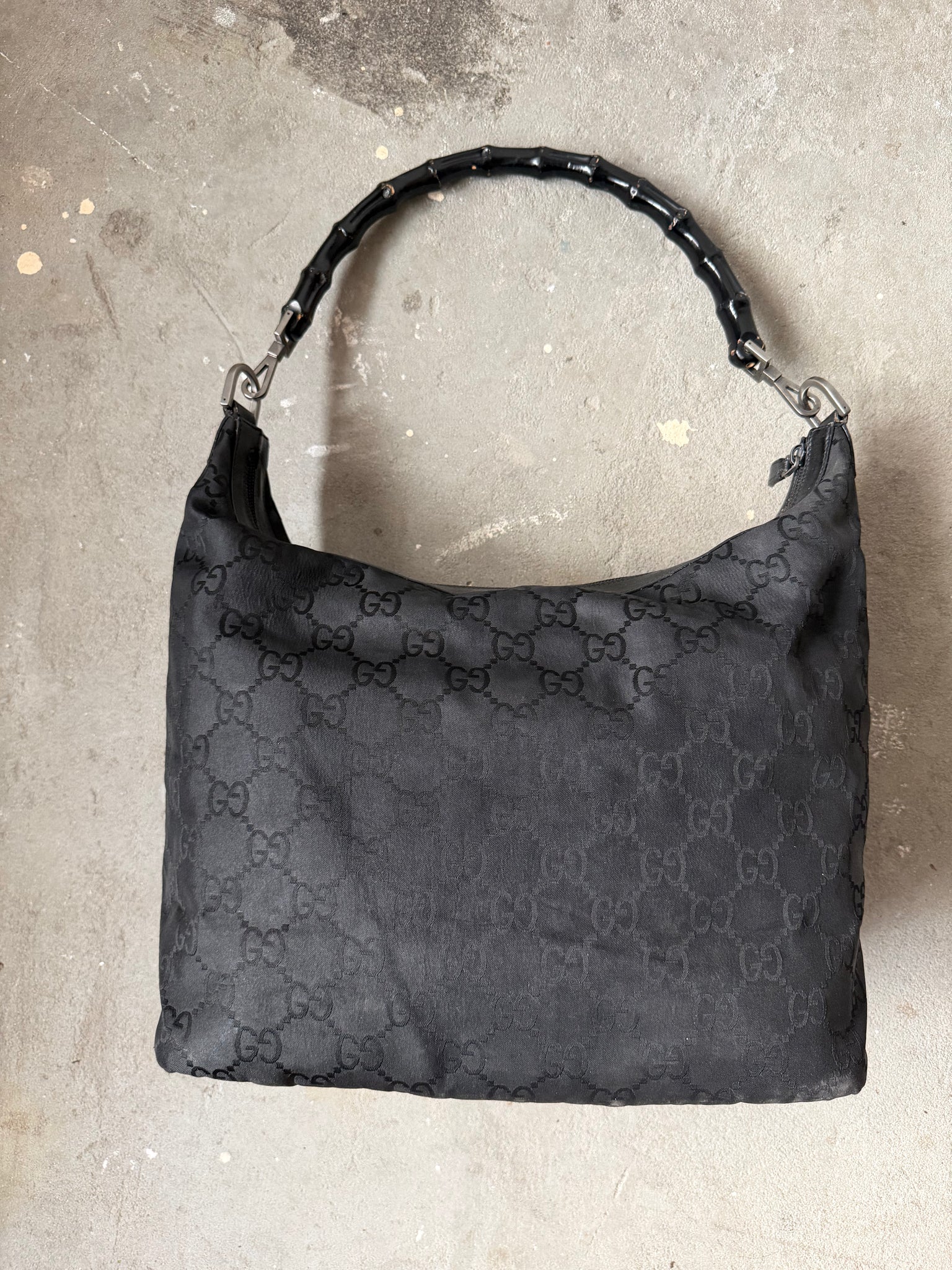 Gucci GG Monogram Bamboo Nylon Shoulder Bag Black