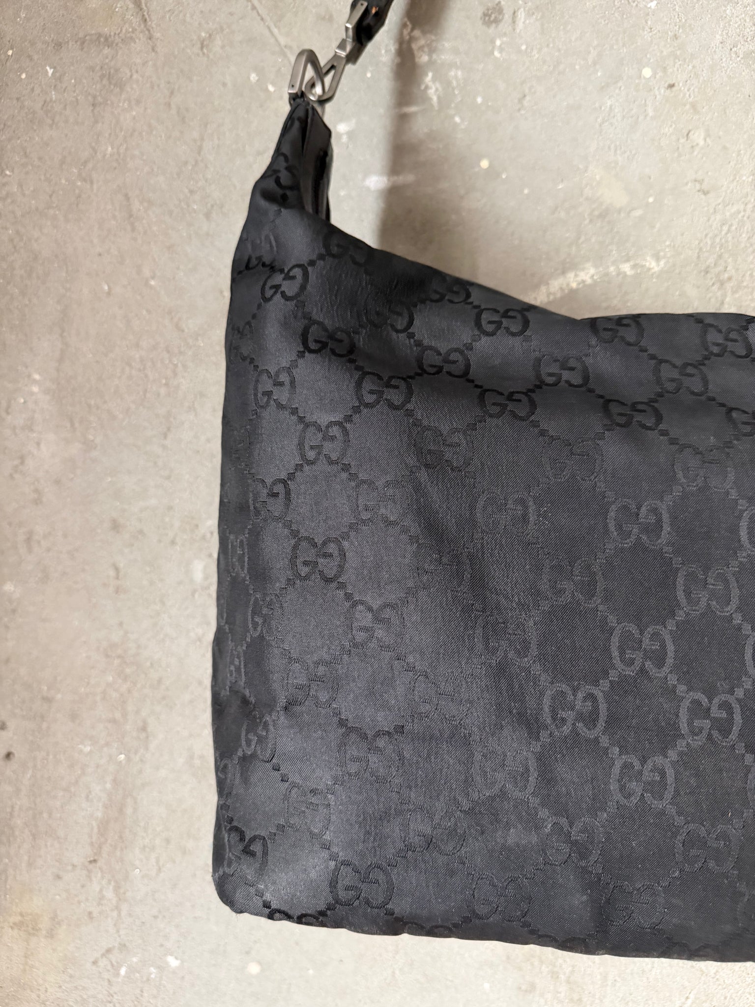 Gucci GG Monogram Bamboo Nylon Shoulder Bag Black