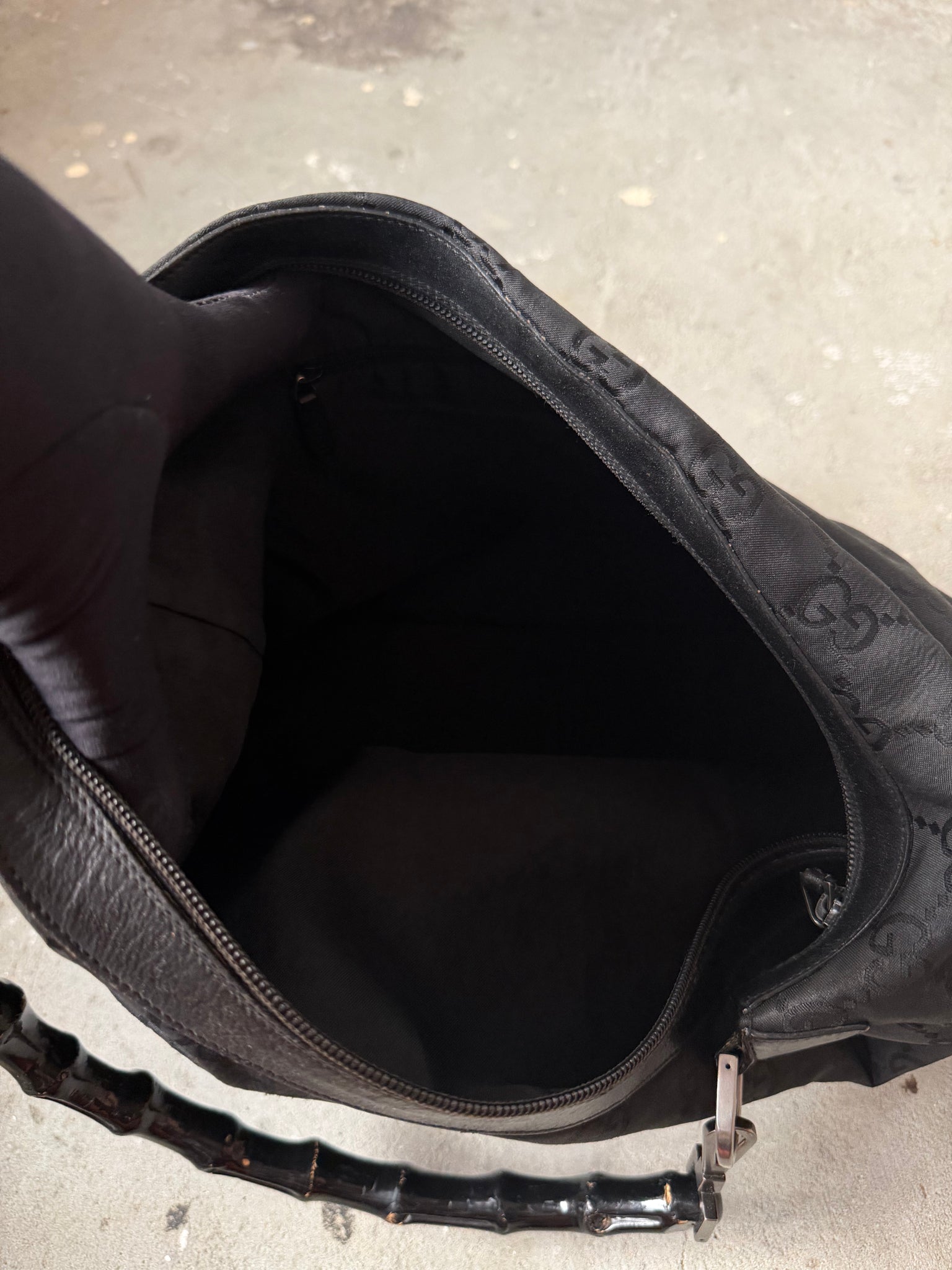 Gucci GG Monogram Bamboo Nylon Shoulder Bag Black