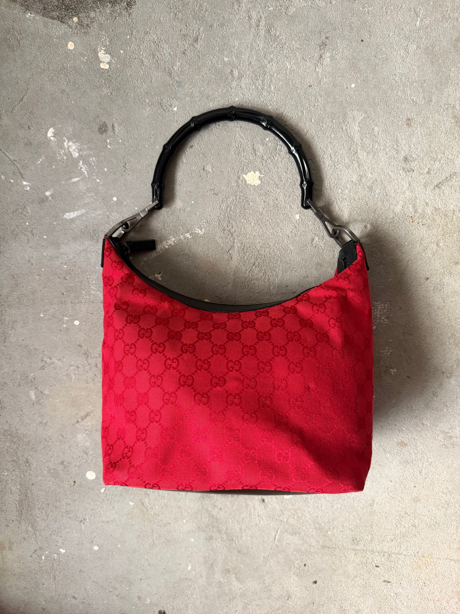 Gucci GG Monogram Bamboo Shoulder Bag Red