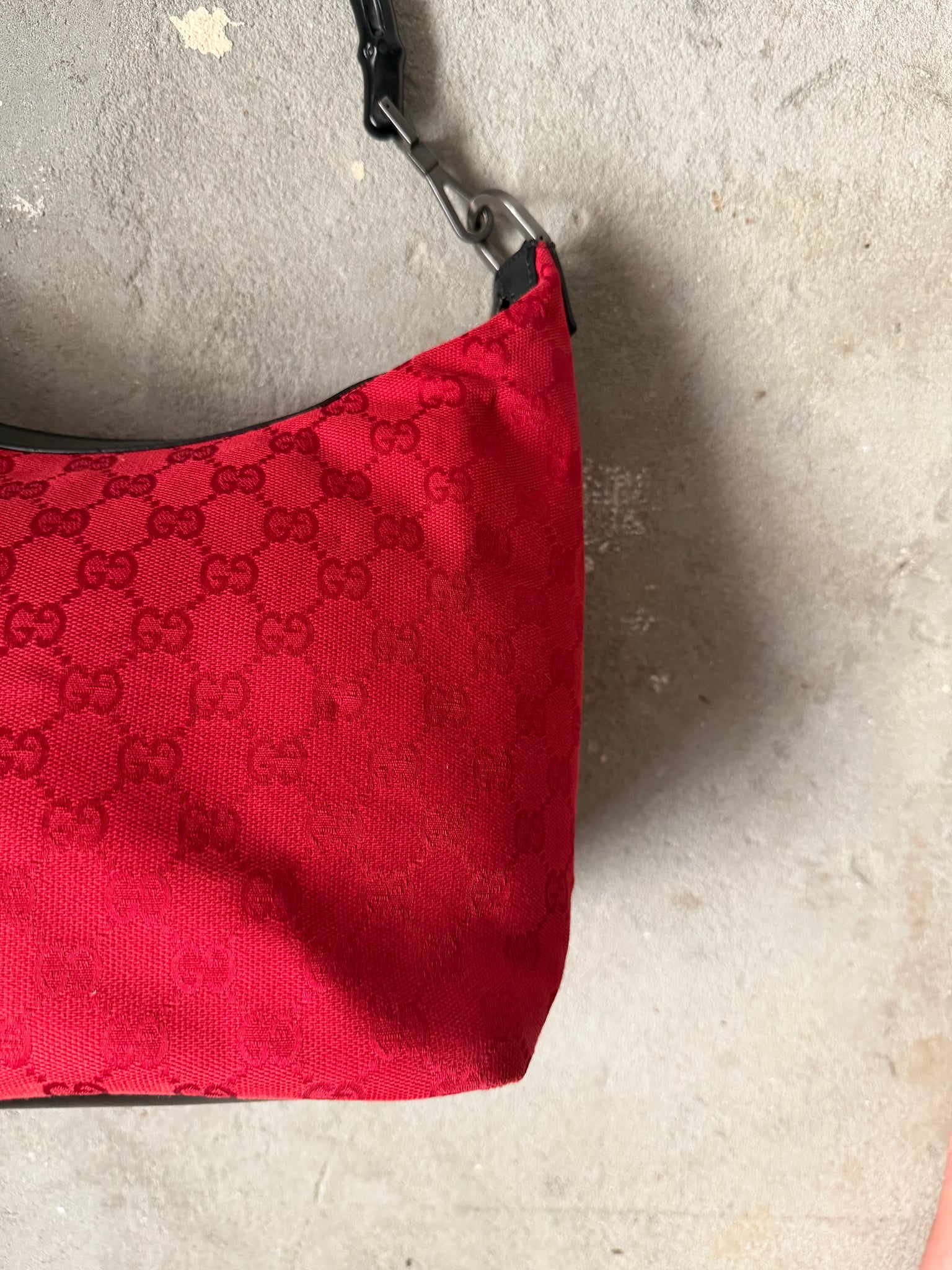 Gucci GG Monogram Bamboo Shoulder Bag Red