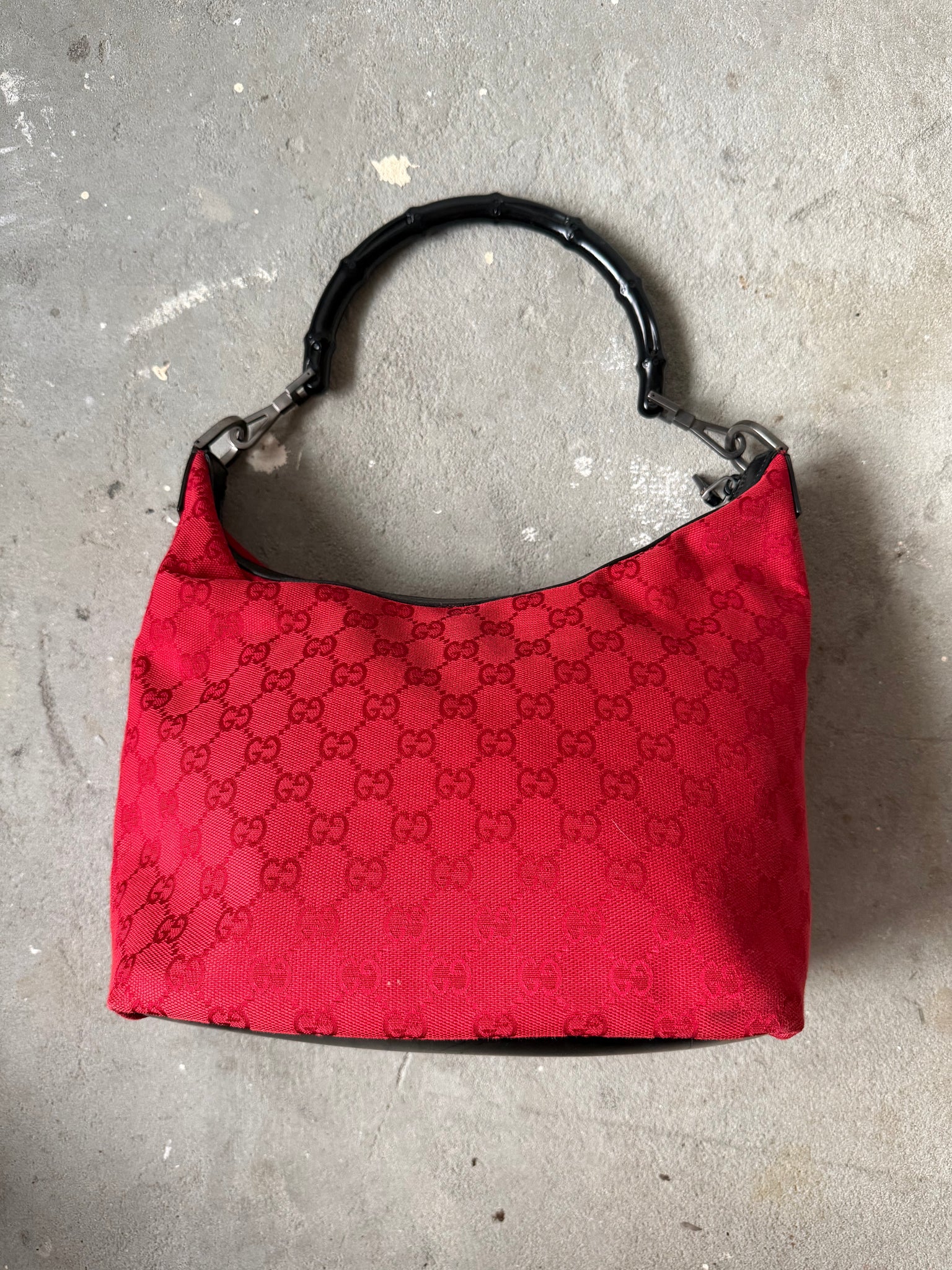 Gucci GG Monogram Bamboo Shoulder Bag Red
