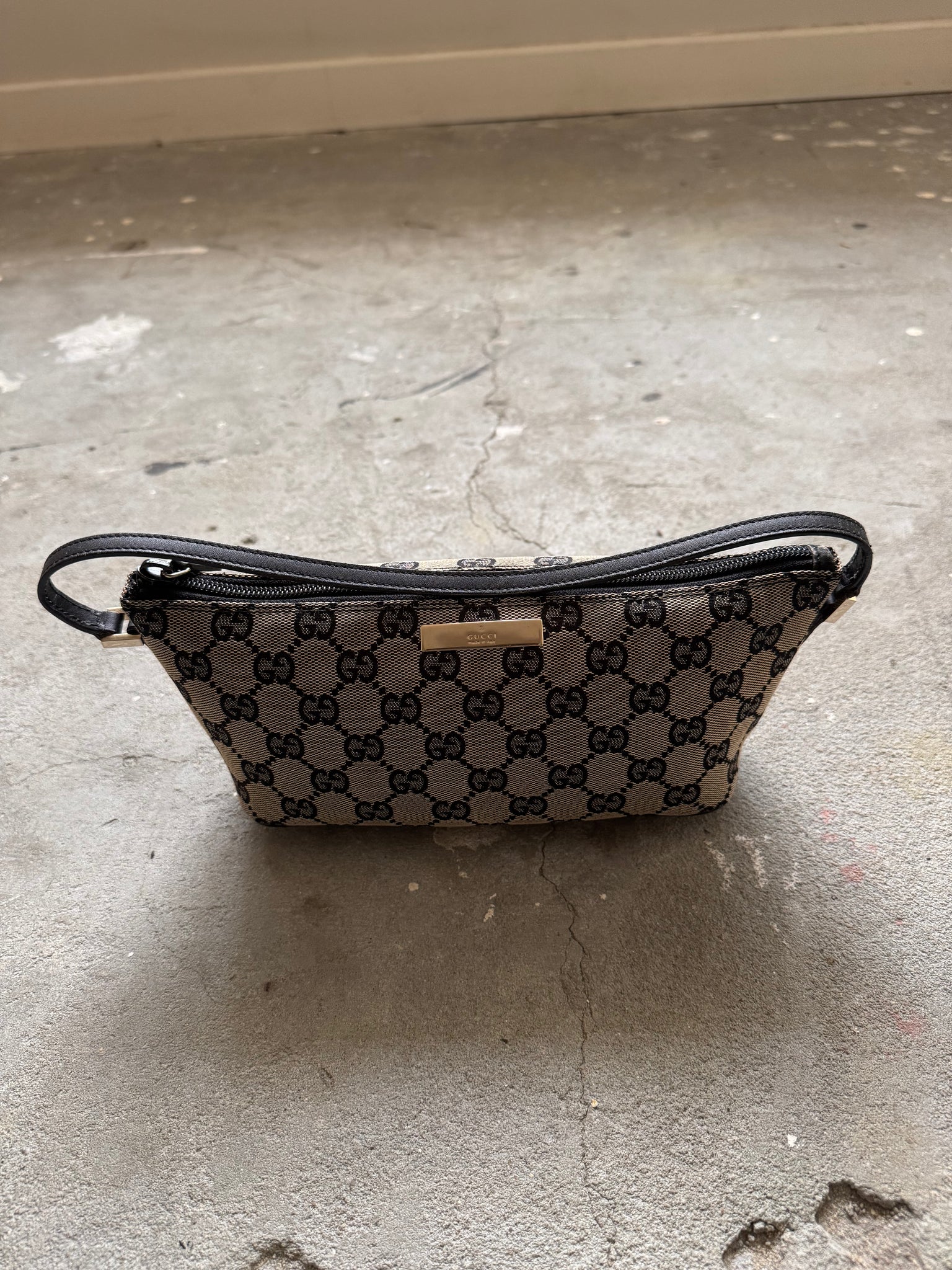 Gucci GG Monogram Pochette Boat Shoulder Bag Grey/Black