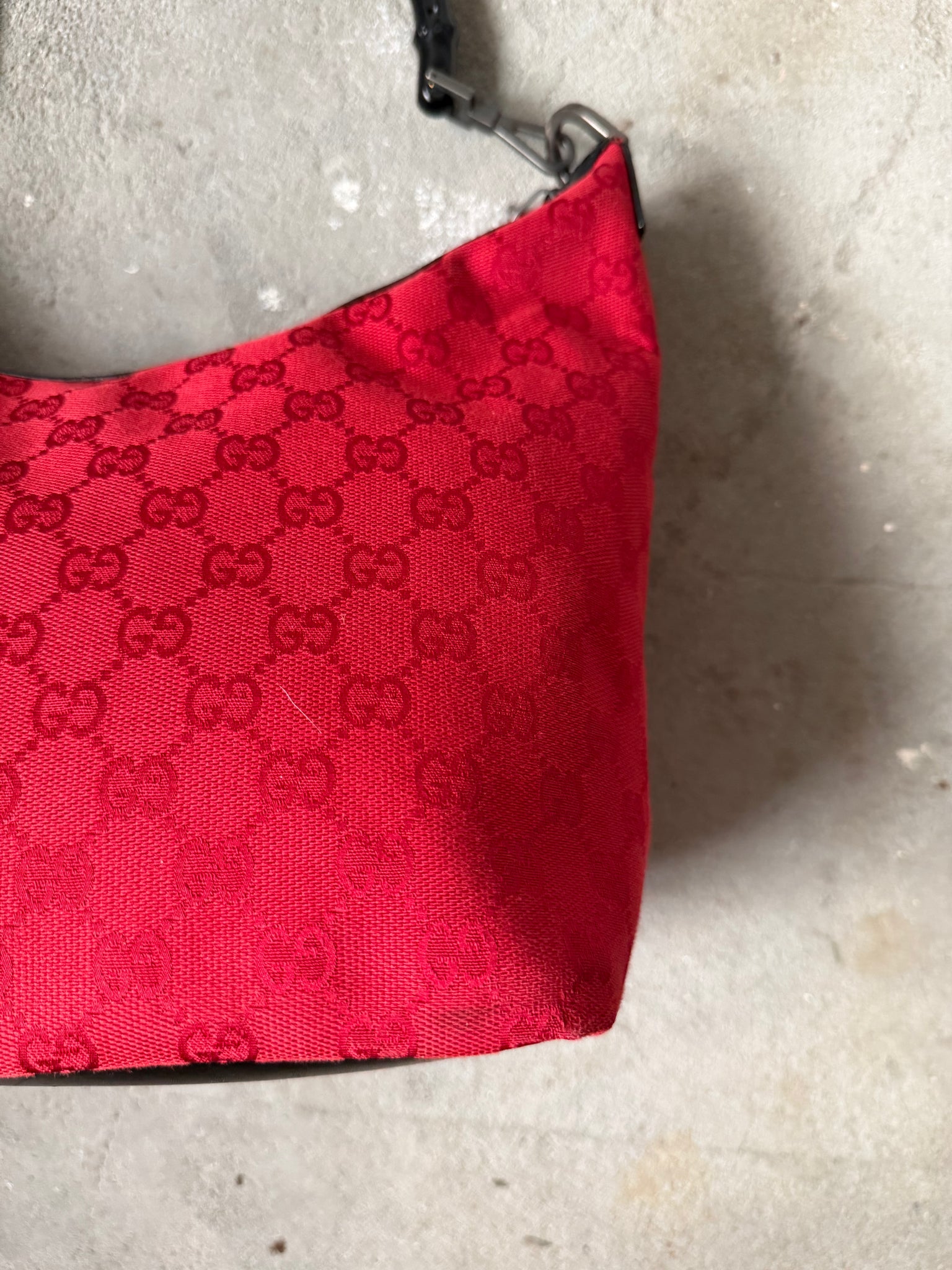 Gucci GG Monogram Bamboo Shoulder Bag Red