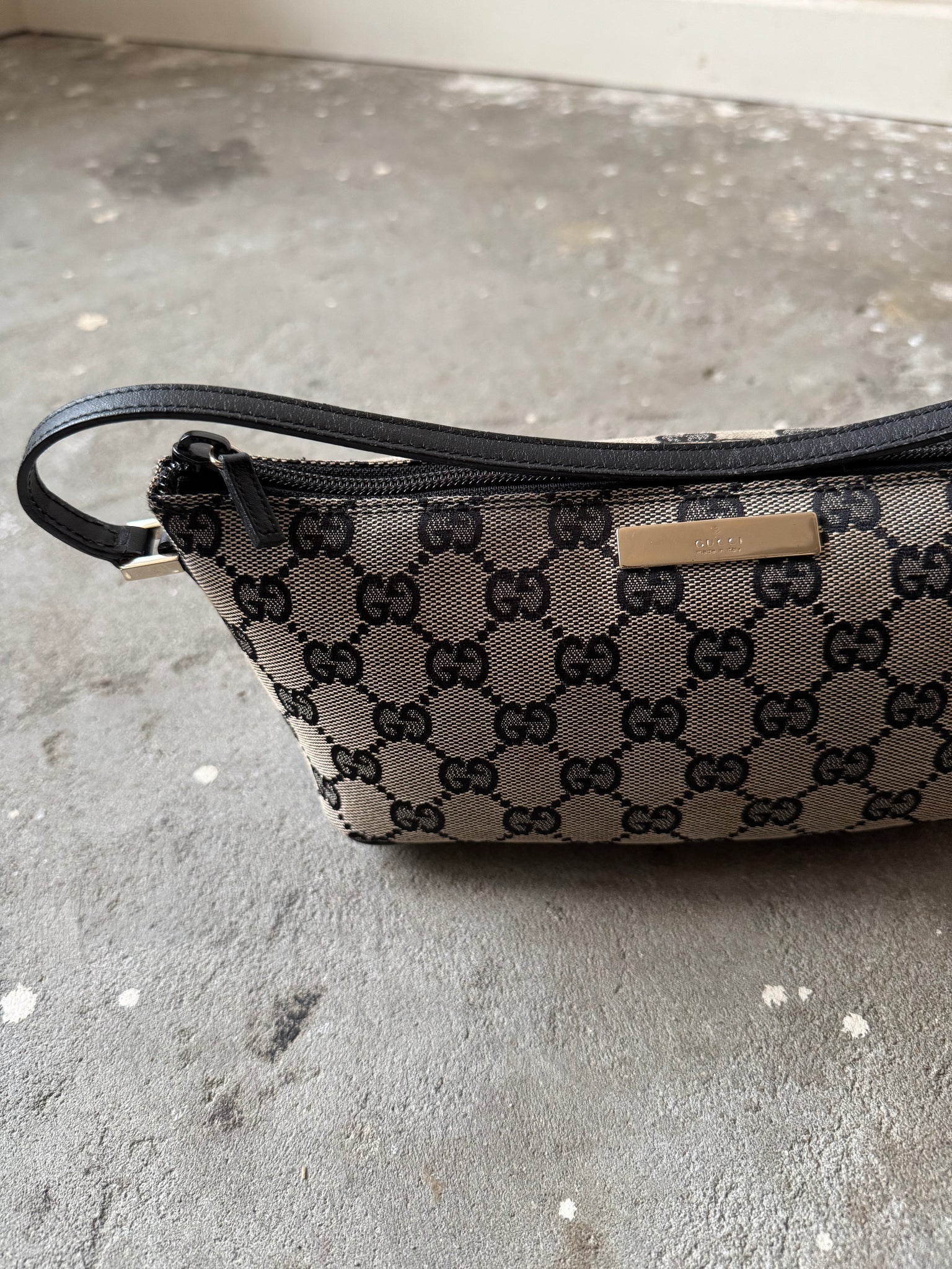 Gucci GG Monogram Pochette Boat Shoulder Bag Grey/Black