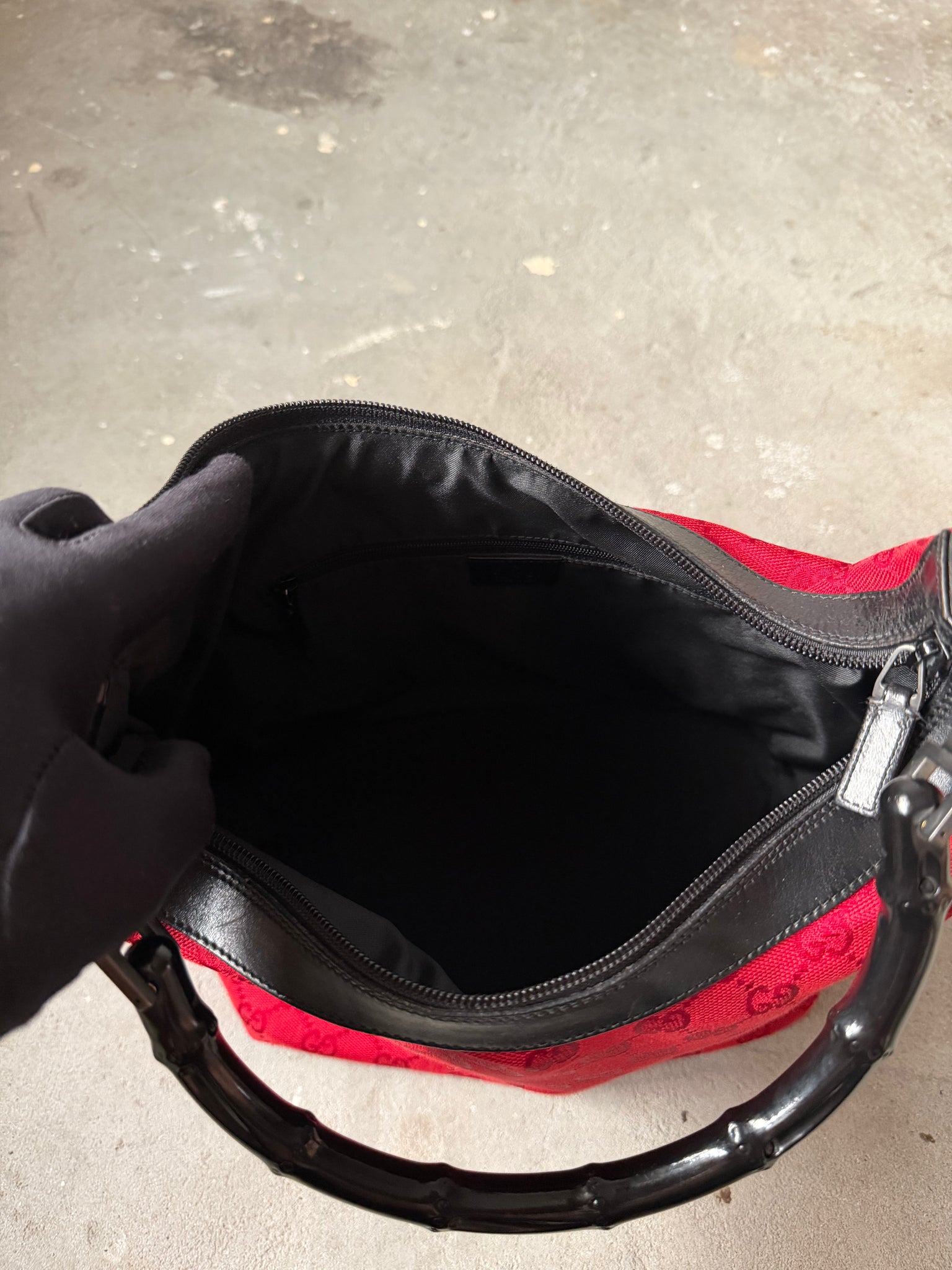 Gucci GG Monogram Bamboo Shoulder Bag Red