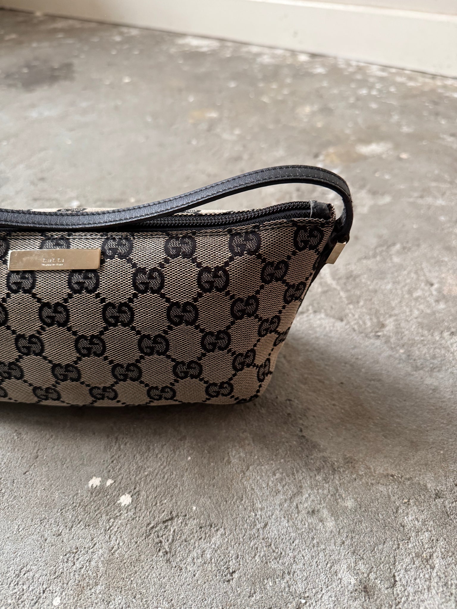 Gucci GG Monogram Pochette Boat Shoulder Bag Grey/Black
