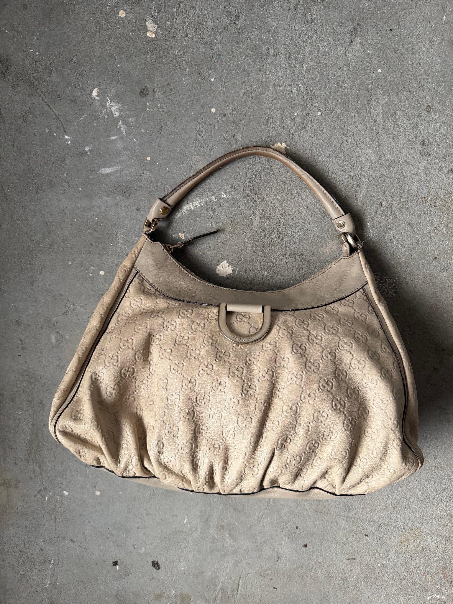 Gucci GG Monogram Abbey Guccissima Shoulder Bag Cream