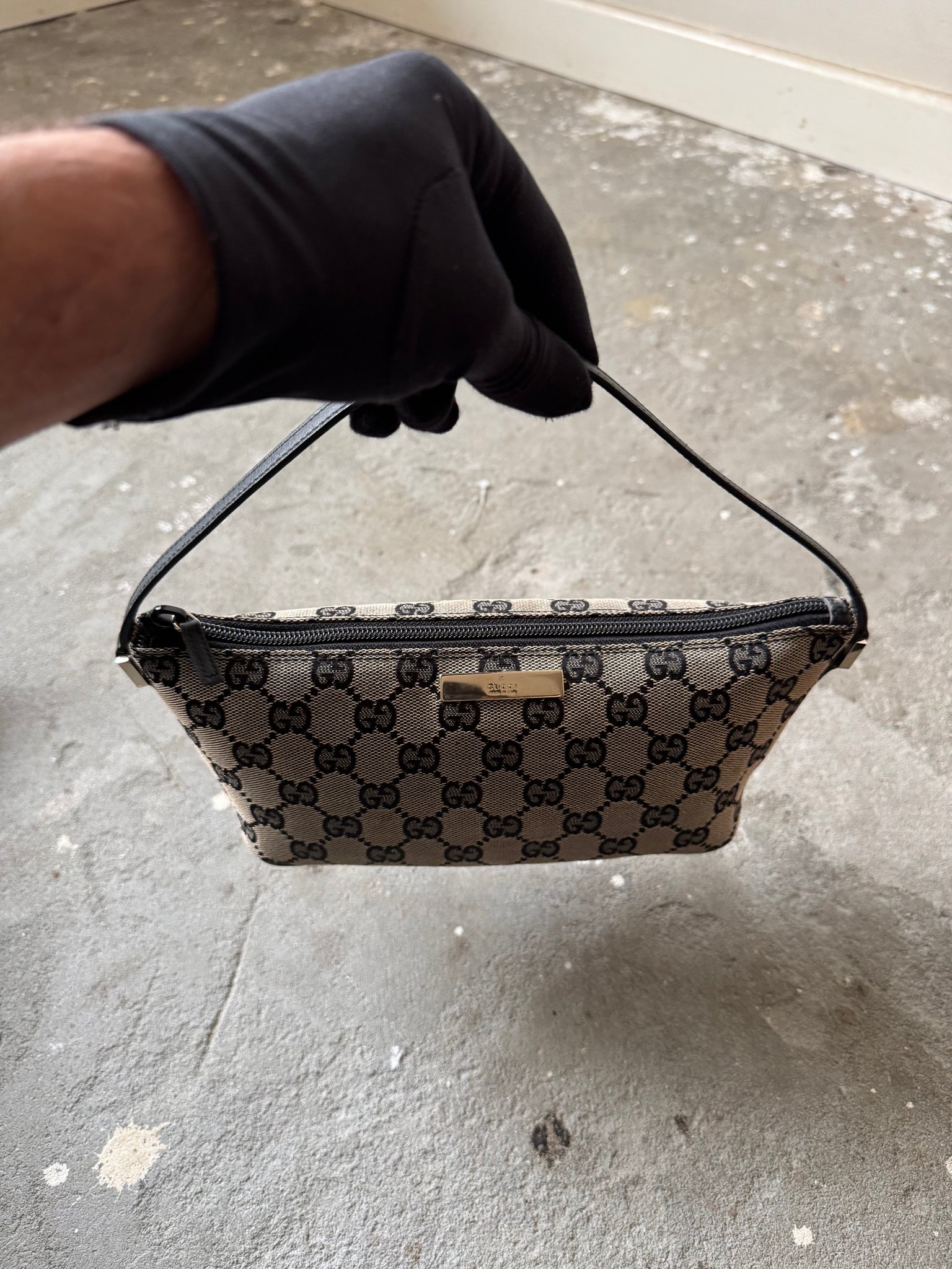 Gucci GG Monogram Pochette Boat Shoulder Bag Grey/Black