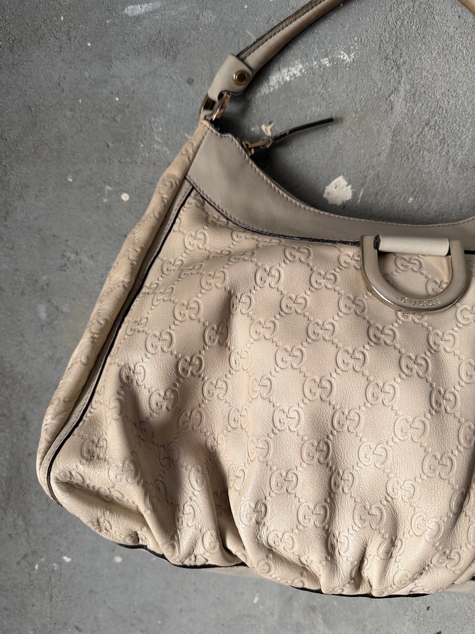 Gucci GG Monogram Abbey Guccissima Shoulder Bag Cream