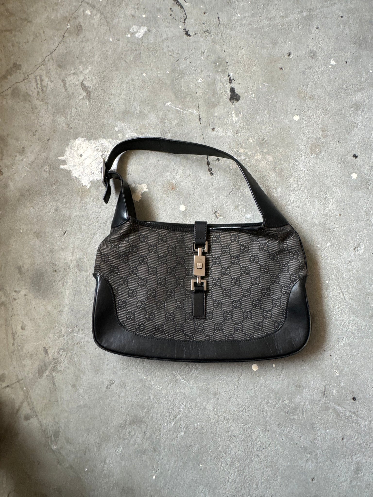 Gucci GG Monogram Hobo Jackie Shoulder Bag Black