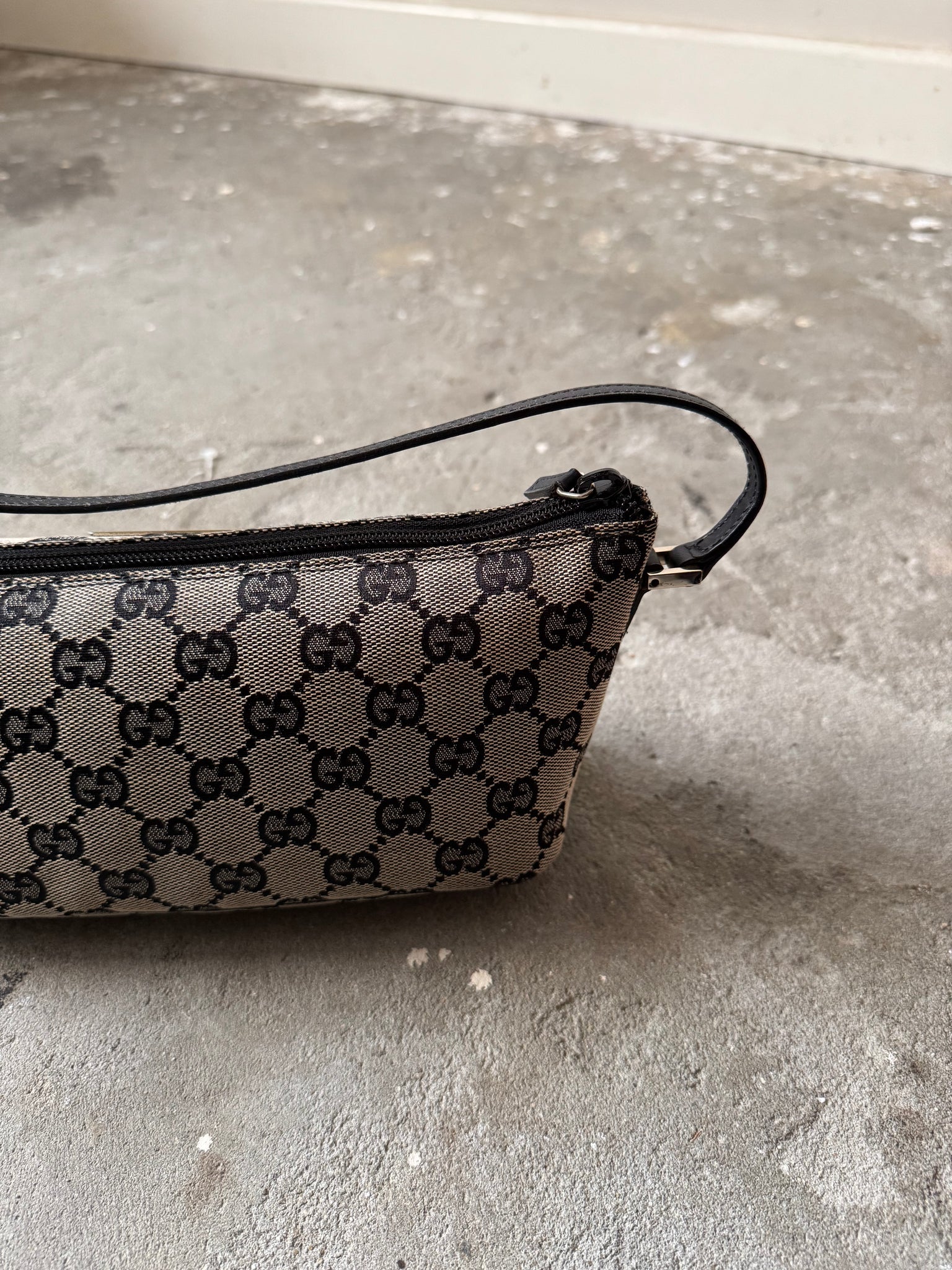 Gucci GG Monogram Pochette Boat Shoulder Bag Grey/Black