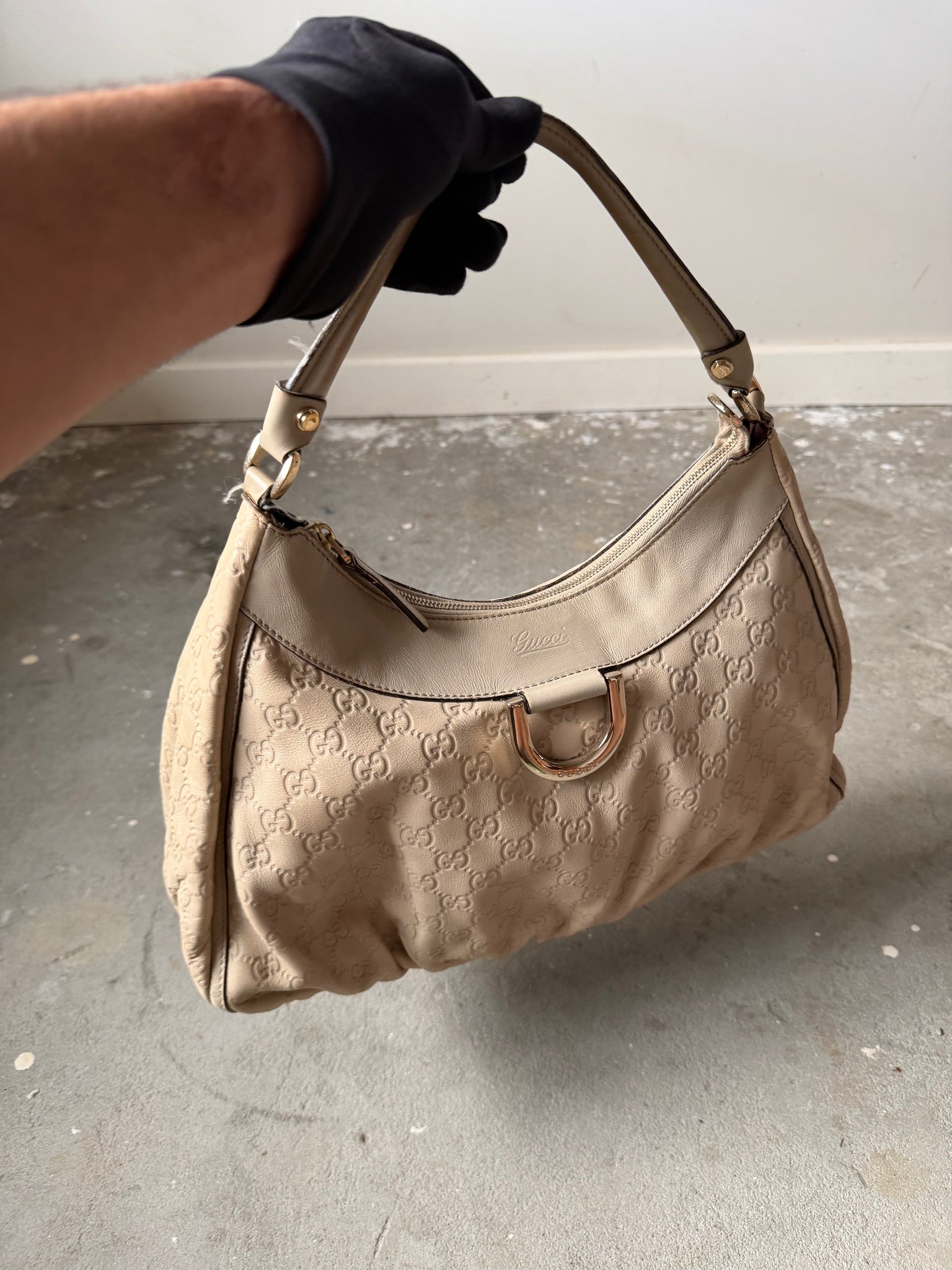 Gucci GG Monogram Abbey Guccissima Shoulder Bag Cream