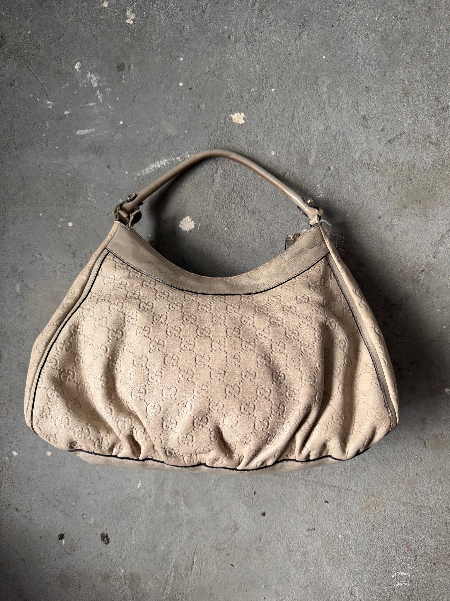 Gucci GG Monogram Abbey Guccissima Shoulder Bag Cream