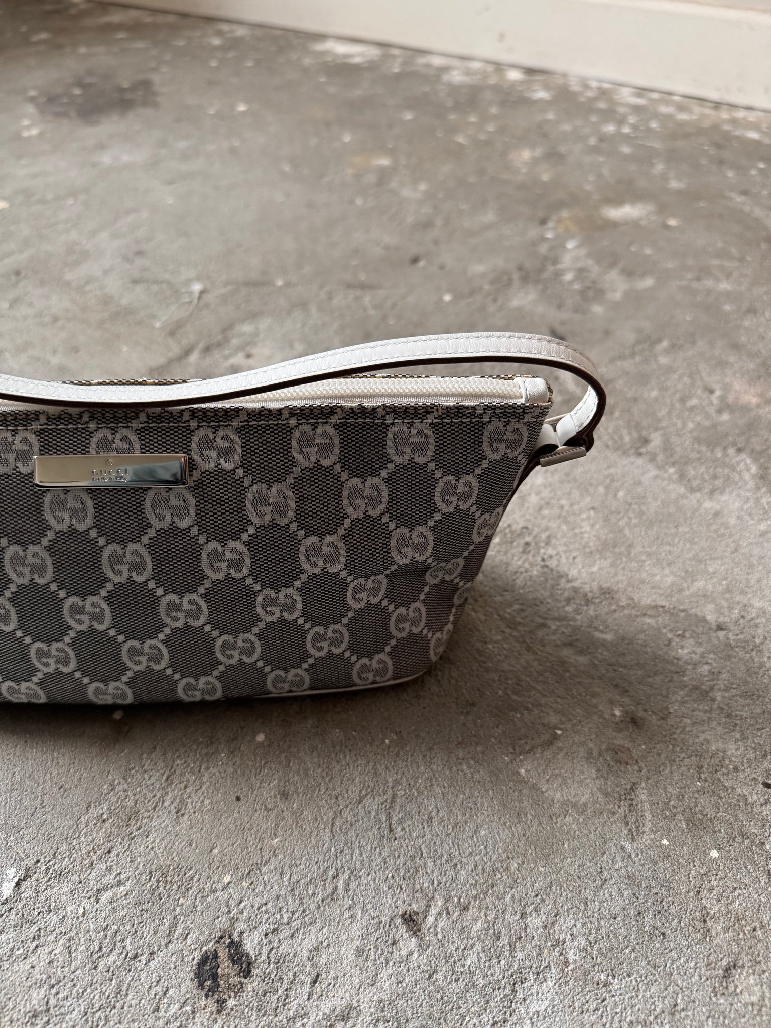 Gucci GG Monogram Pochette Boat Shoulder Bag Silver/White