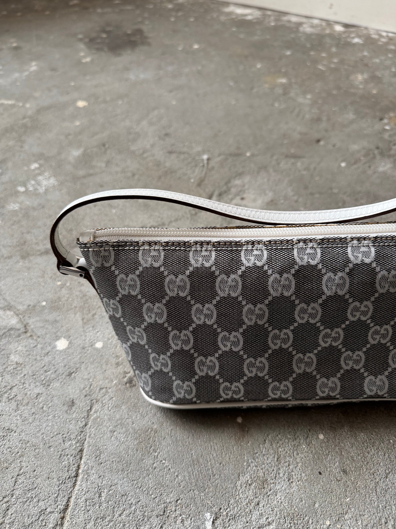 Gucci GG Monogram Pochette Boat Shoulder Bag Silver/White