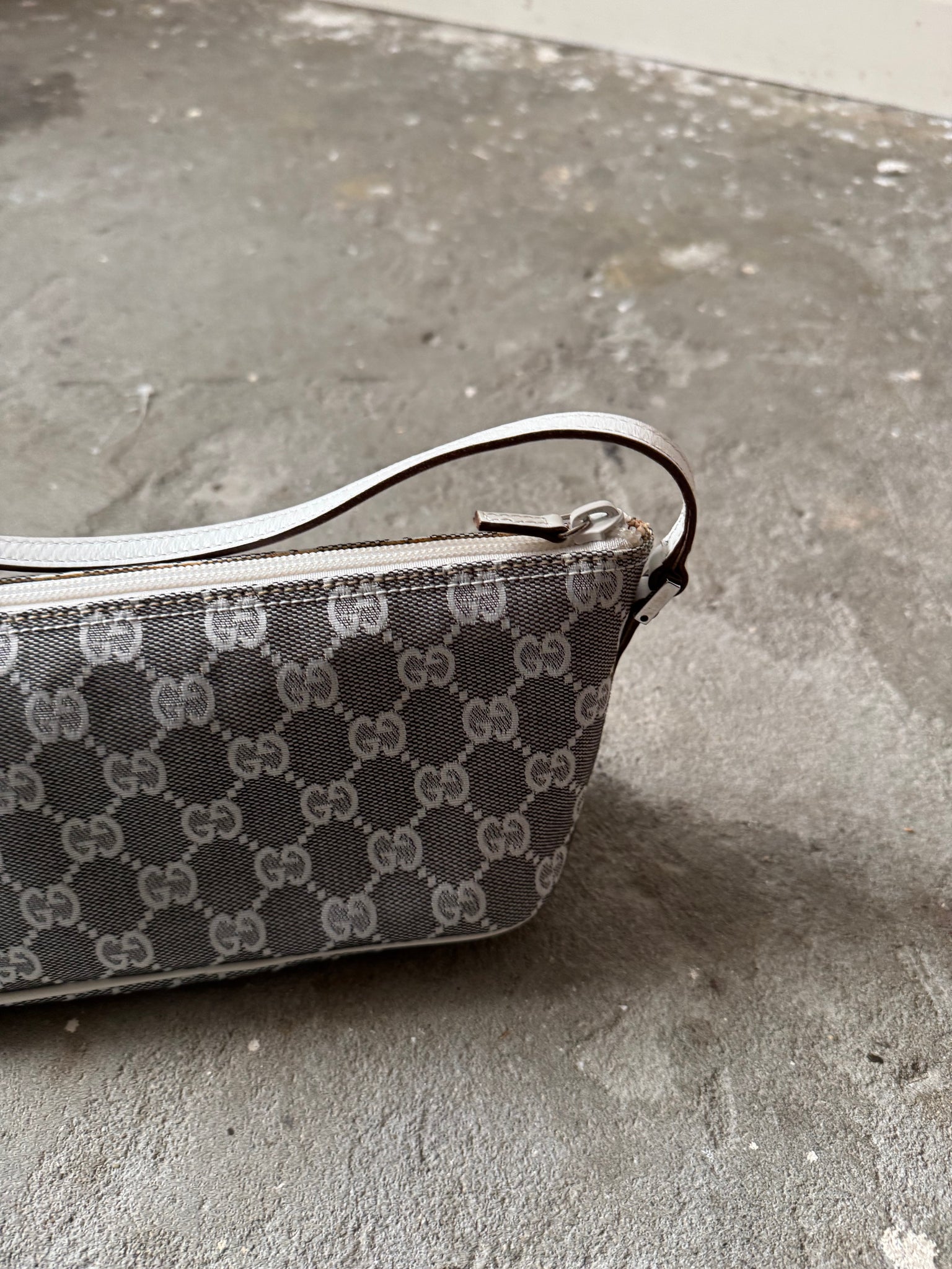 Gucci GG Monogram Pochette Boat Shoulder Bag Silver/White