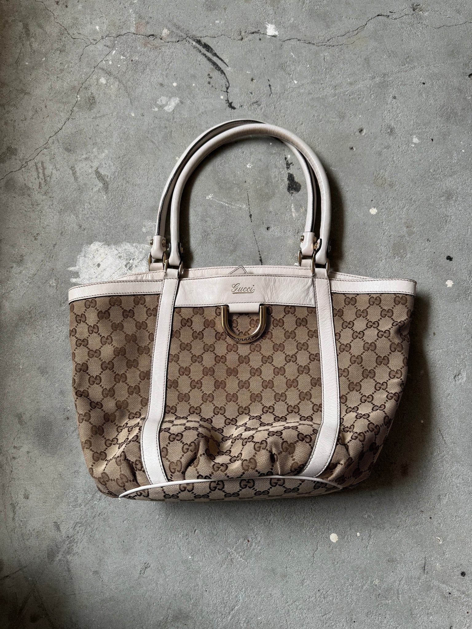 Gucci GG Canvas Abby Tote Bag Beige/White