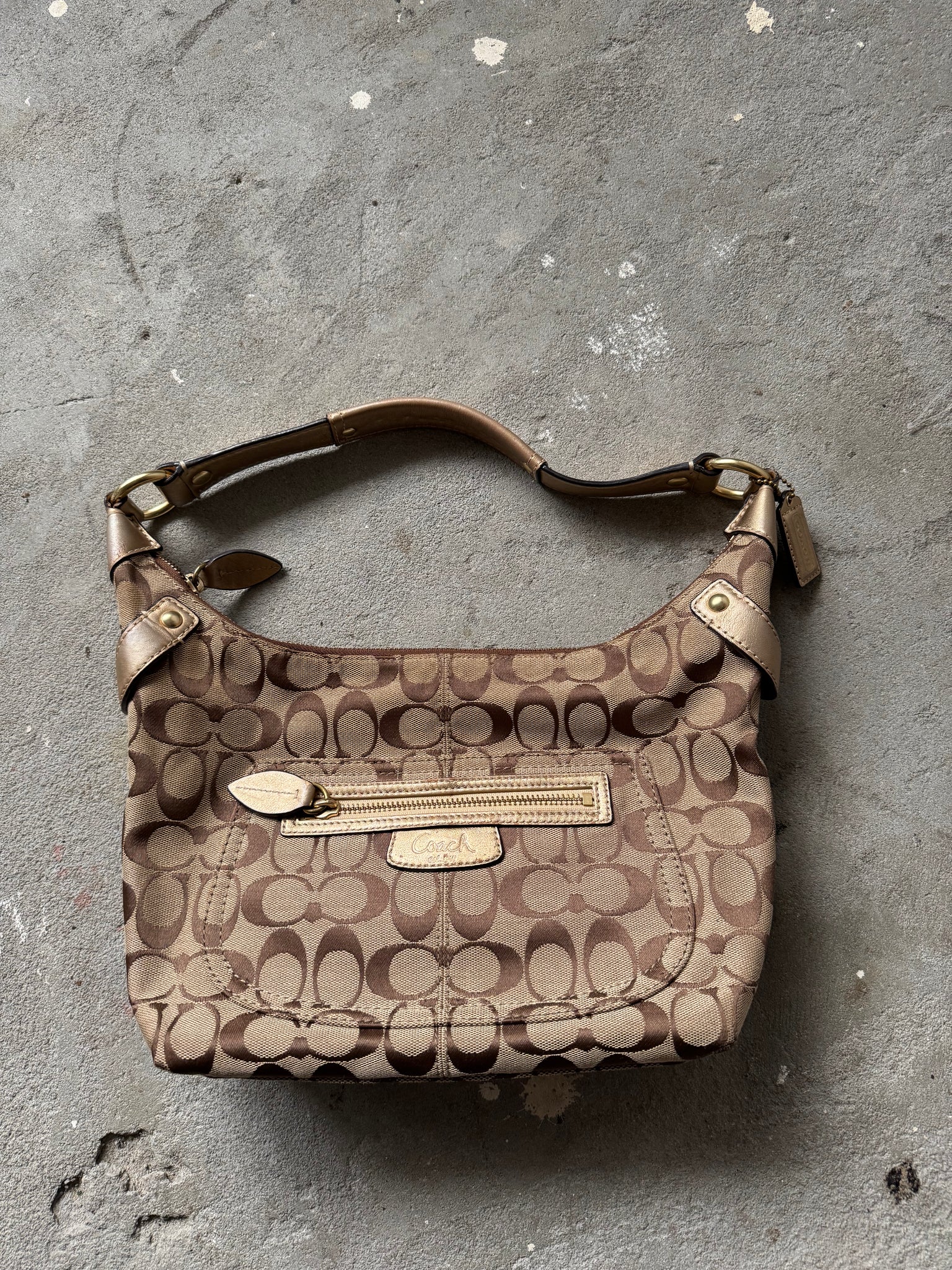 Coach Signature Penelope Hobo Shoulder Bag Beige/Gold