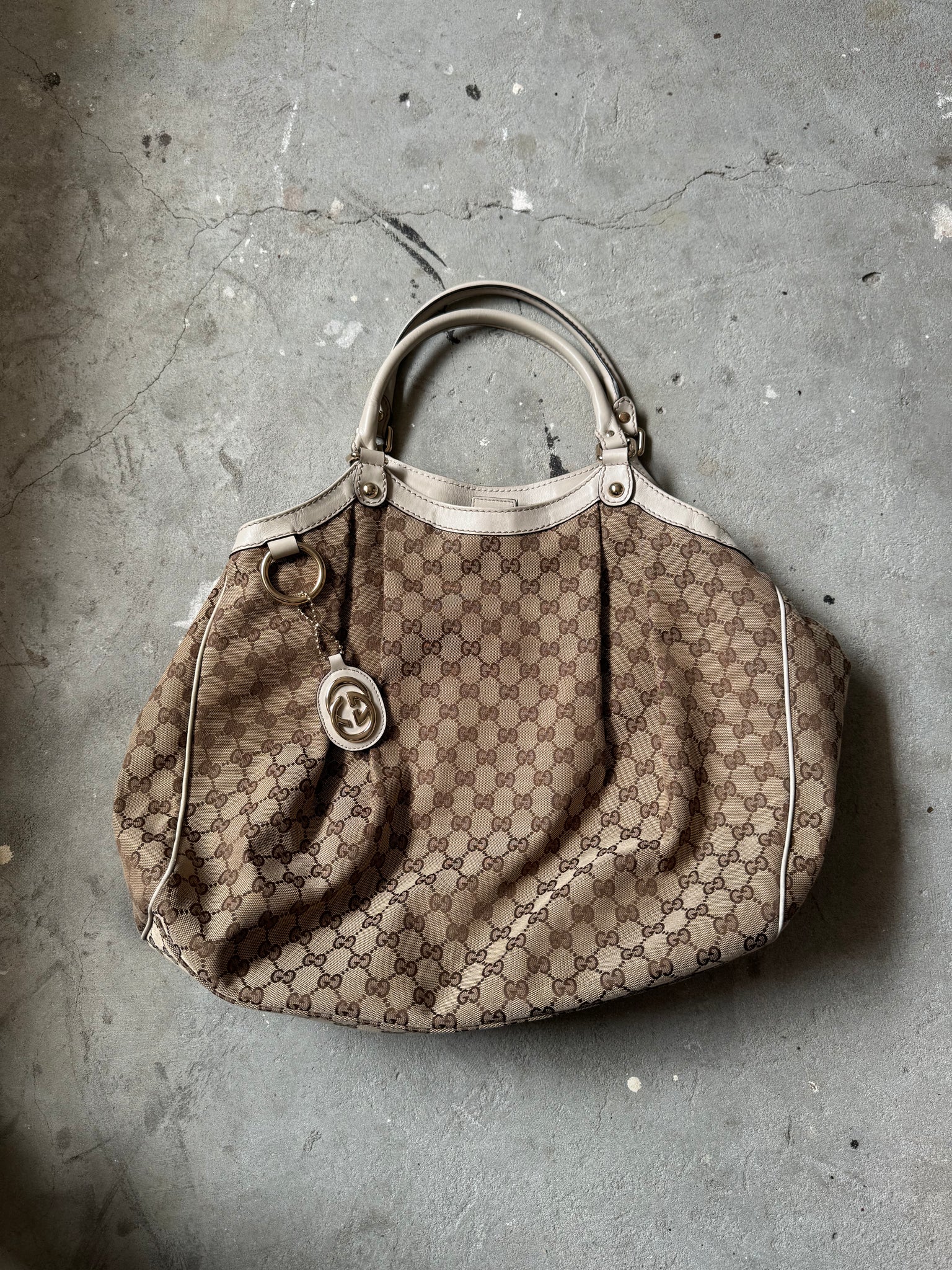 Gucci GG Monogram Canvas Sukey Tote Bag Beige/White