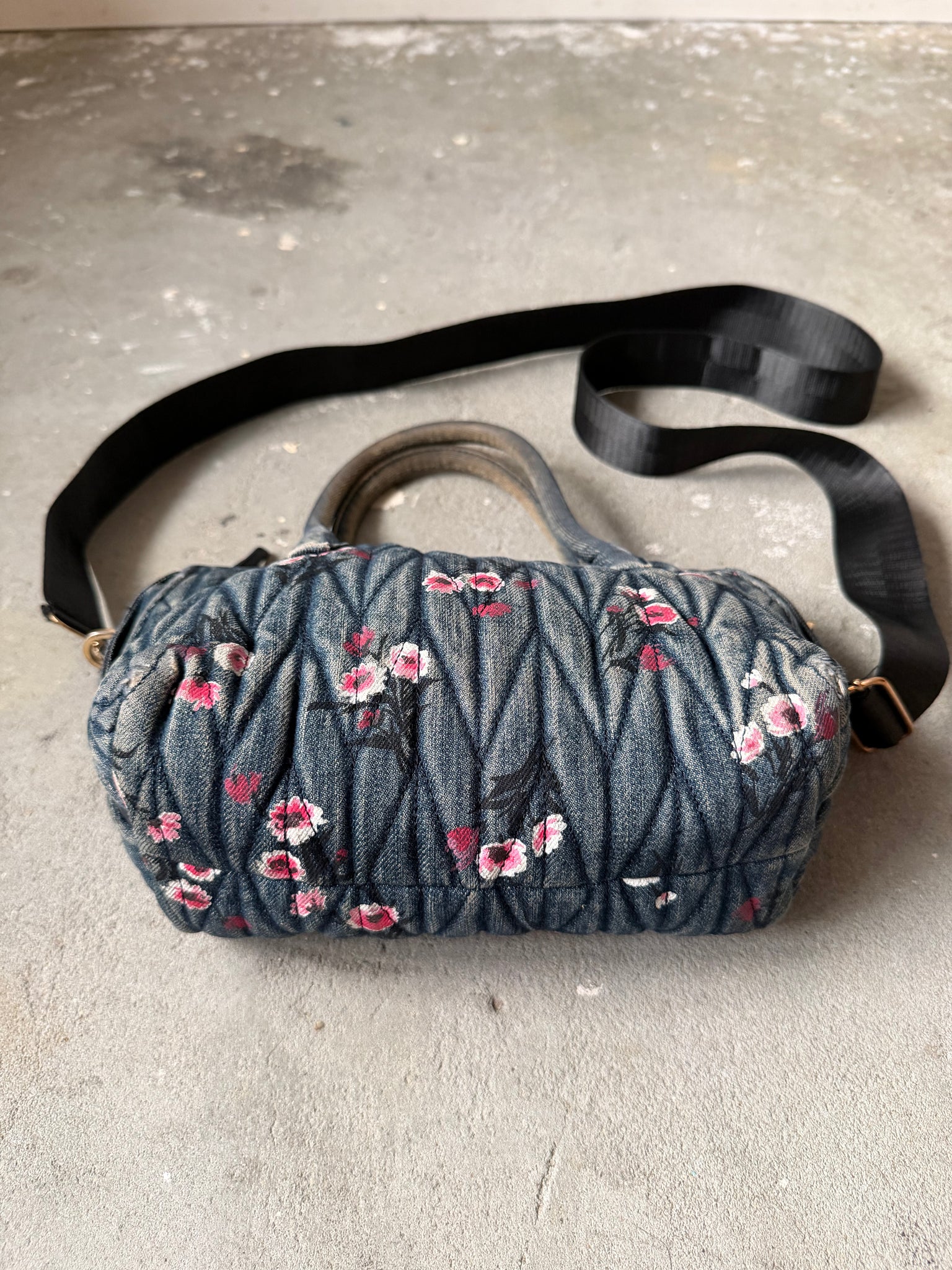 Miu Miu 2Way Mini Floral Quilted Denim Shoulder Bag