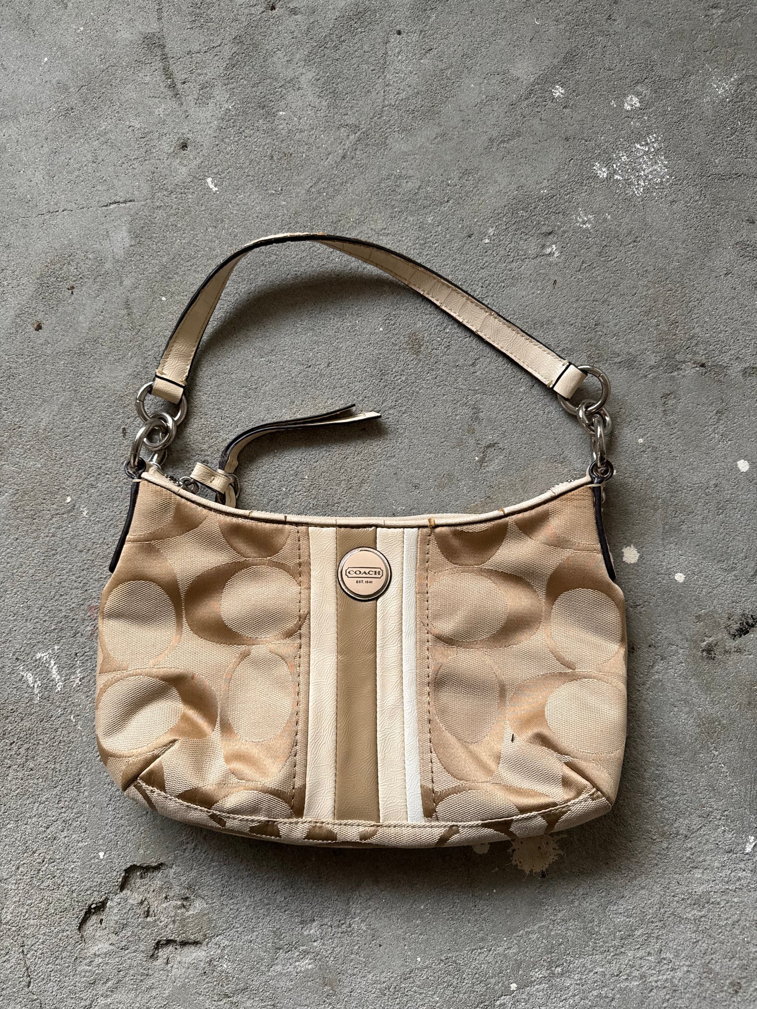 Coach Signature Stripe Shoulder Bag Beige/Cream