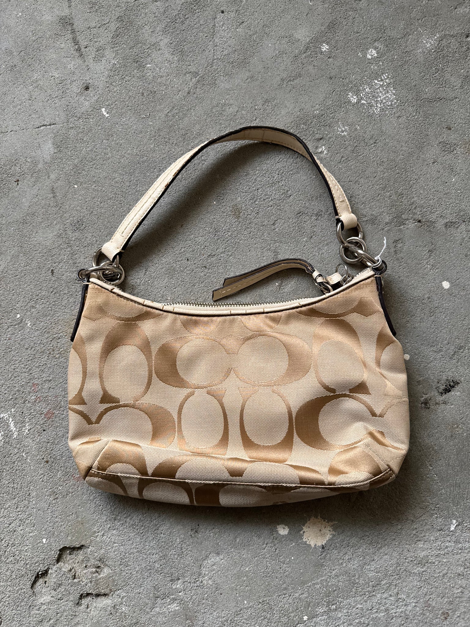 Coach Signature Stripe Shoulder Bag Beige/Cream
