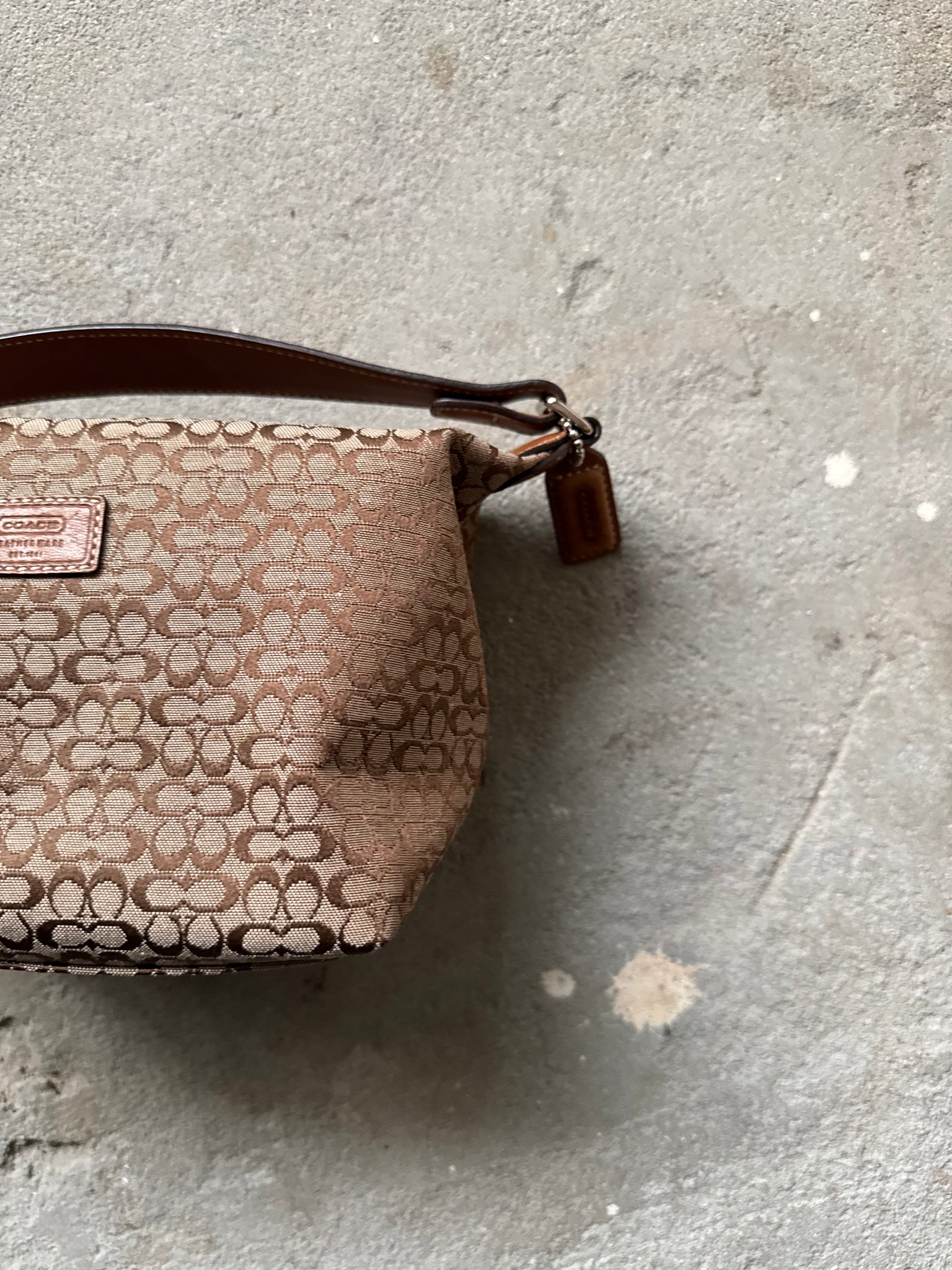 Coach Signature Mini Hobo Shoulder Bag Beige/Brown
