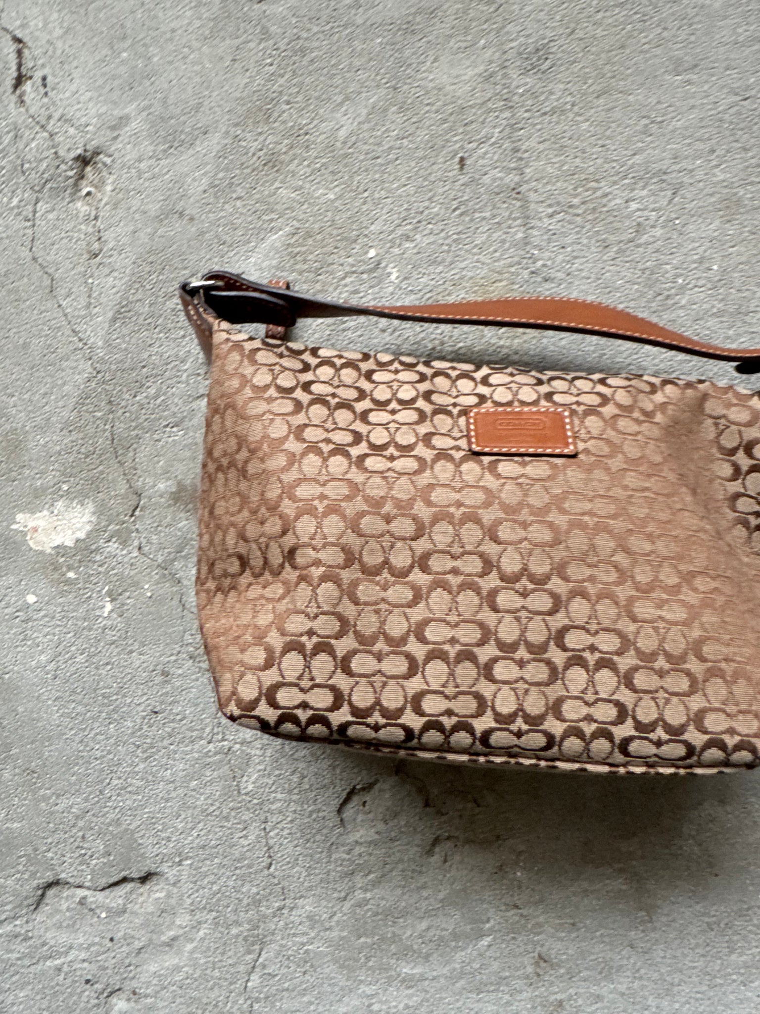 Coach Signature Mini Hobo Shoulder Bag Beige/Brown