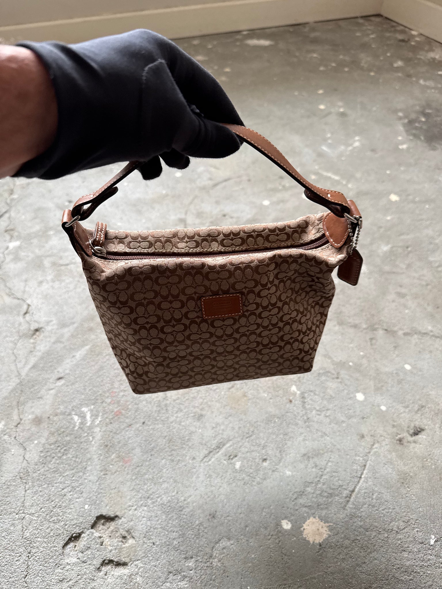 Coach Signature Mini Hobo Shoulder Bag Beige/Brown