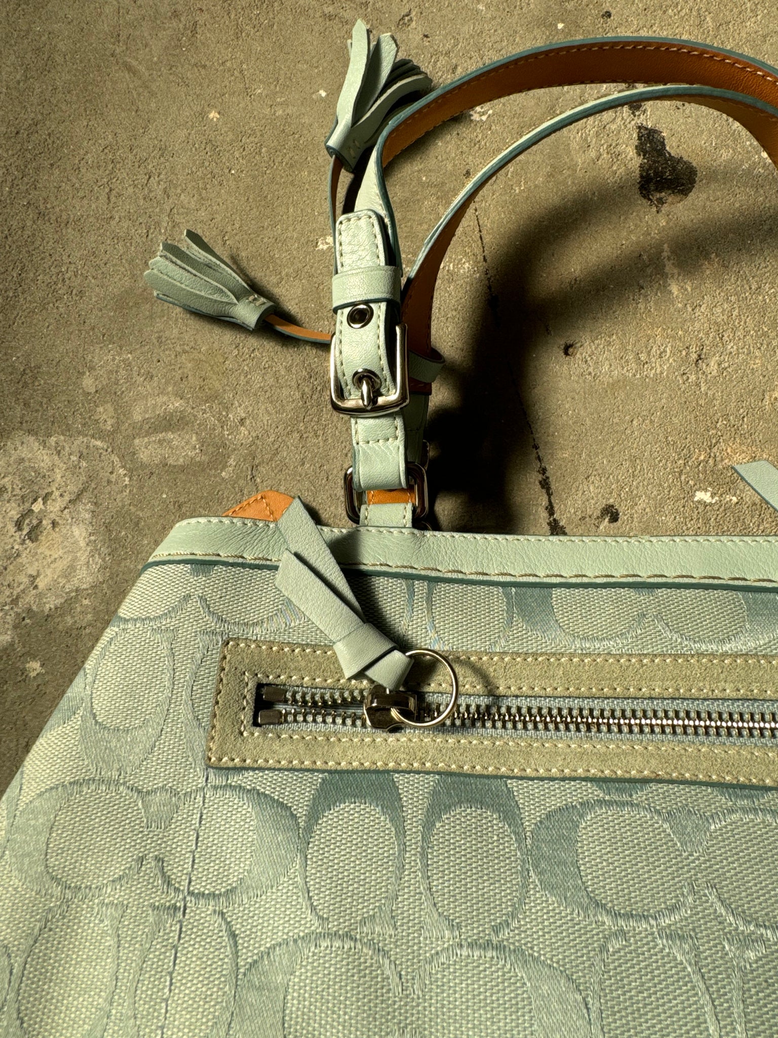Coach Signature Hamptons Handbag Aqua