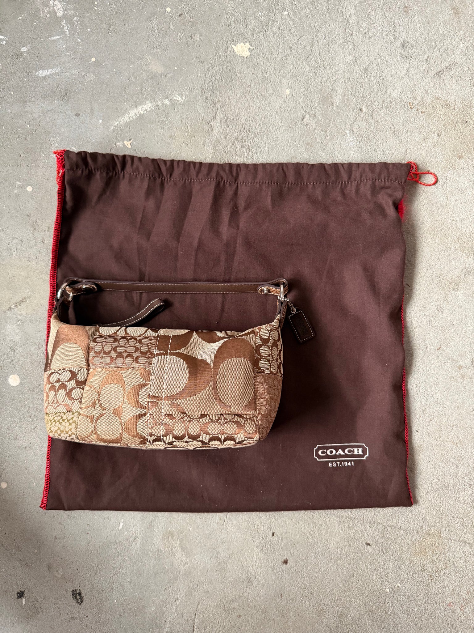 Coach Signature Mini Hobo Patchwork Shoulder Bag Brown