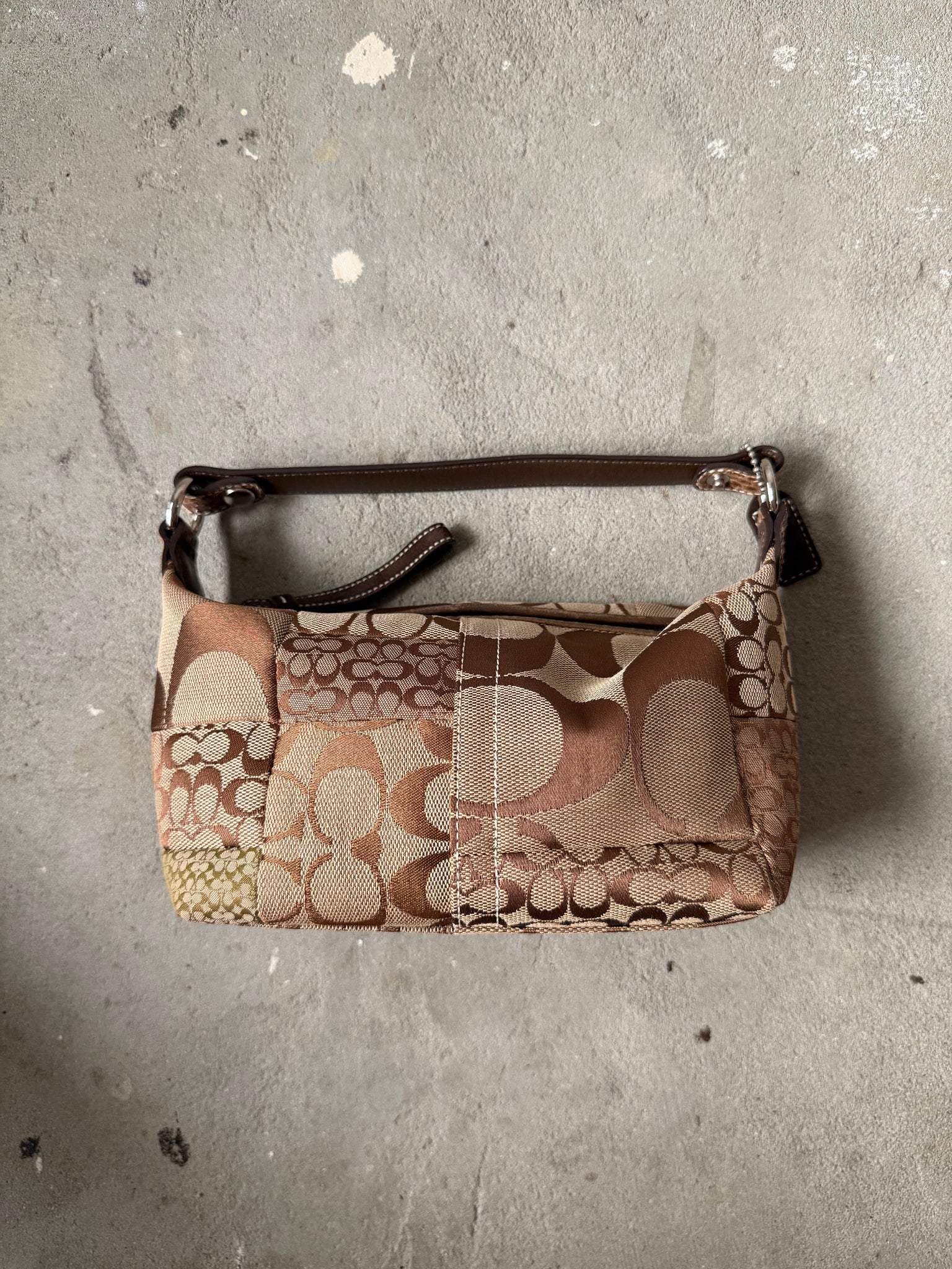 Coach Signature Mini Hobo Patchwork Shoulder Bag Brown