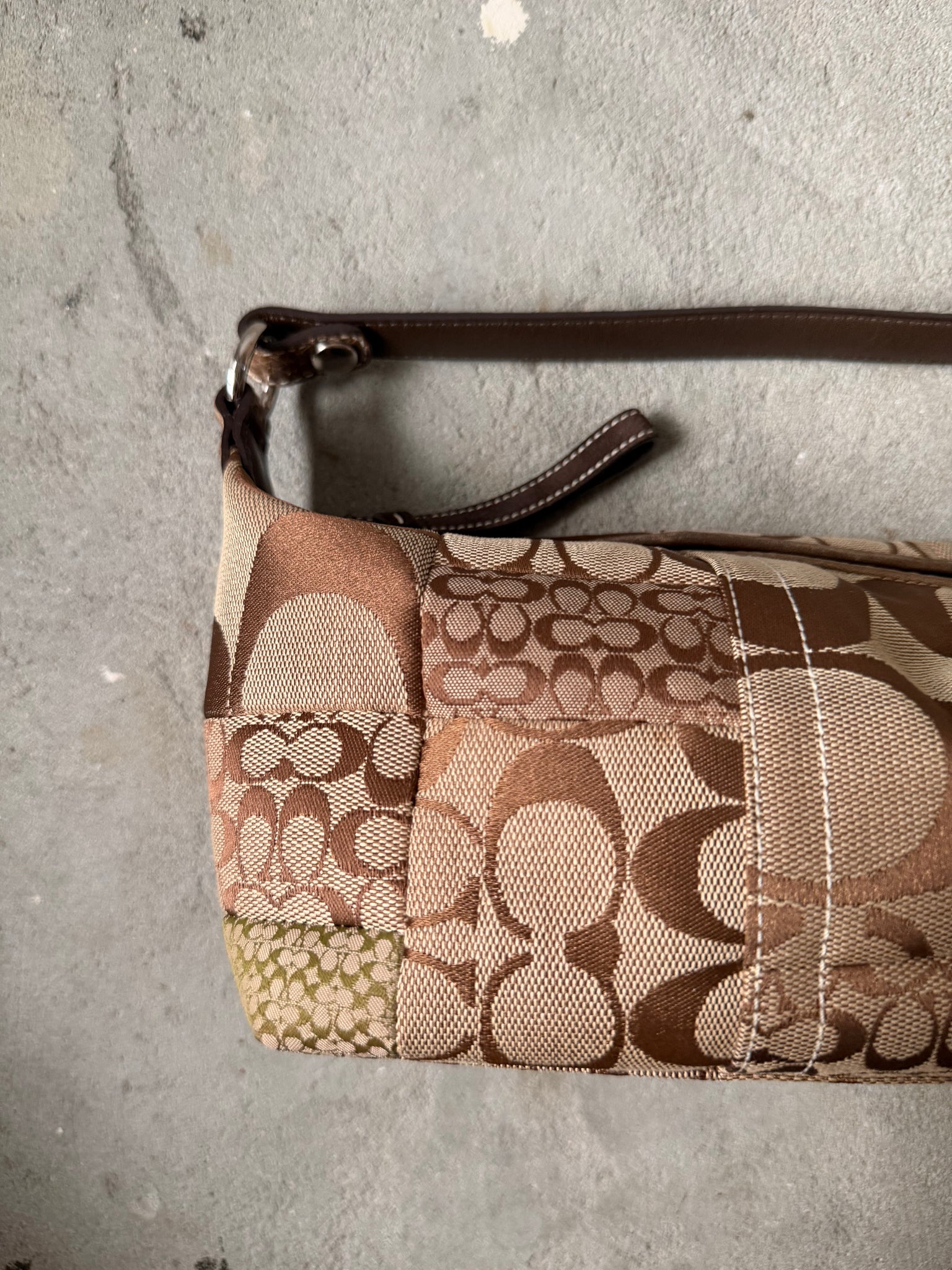 Coach Signature Mini Hobo Patchwork Shoulder Bag Brown