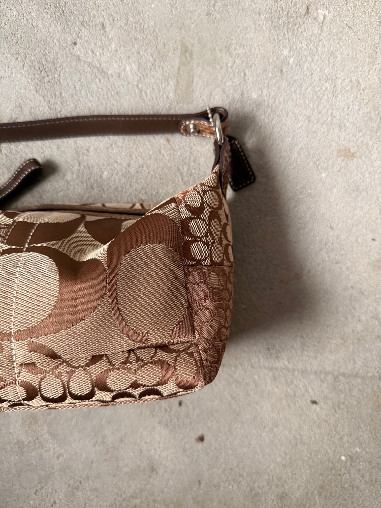 Coach Signature Mini Hobo Patchwork Shoulder Bag Brown