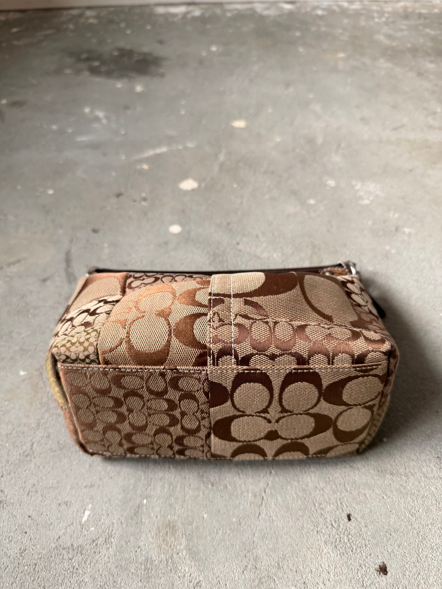 Coach Signature Mini Hobo Patchwork Shoulder Bag Brown