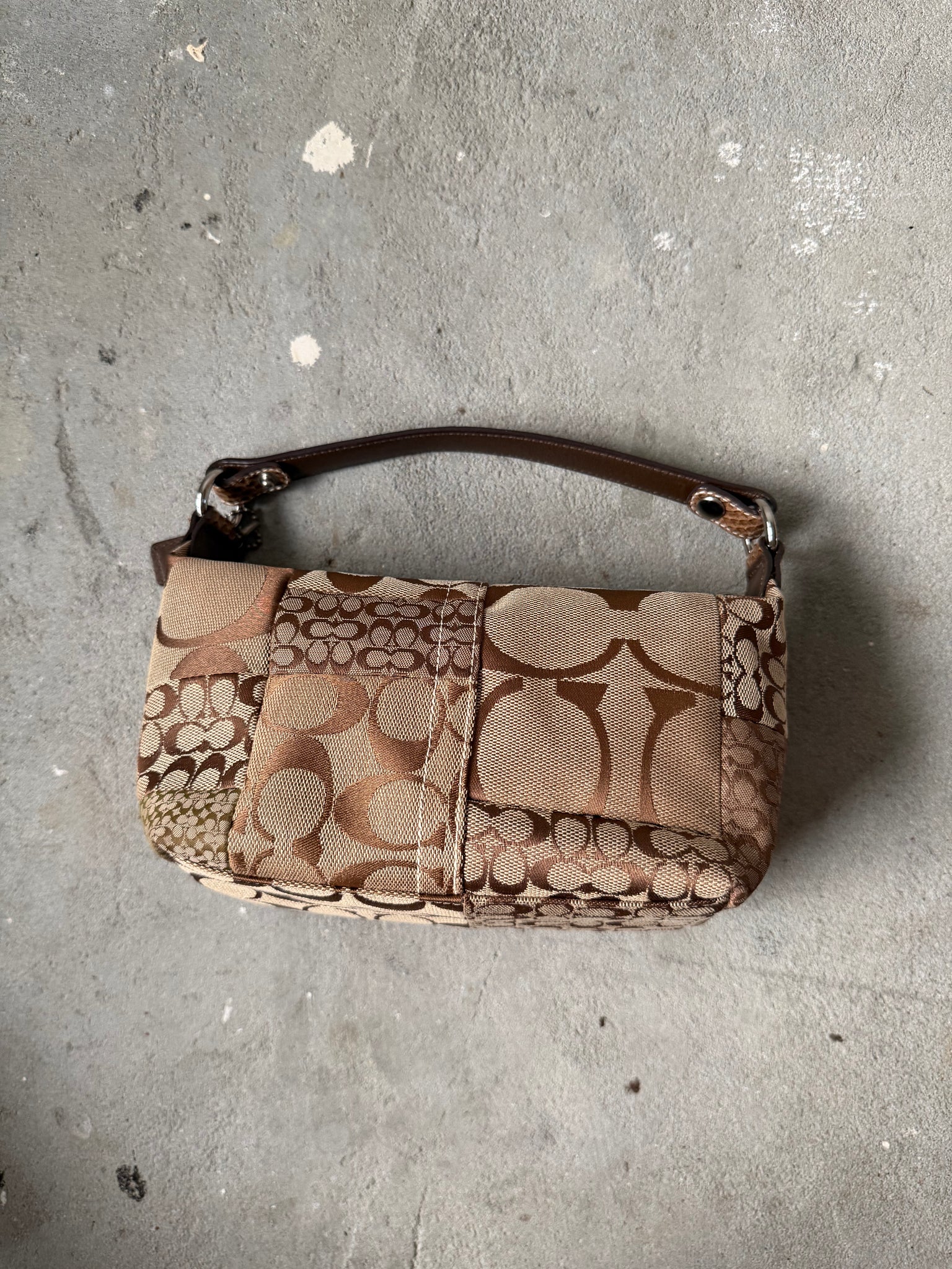 Coach Signature Mini Hobo Patchwork Shoulder Bag Brown