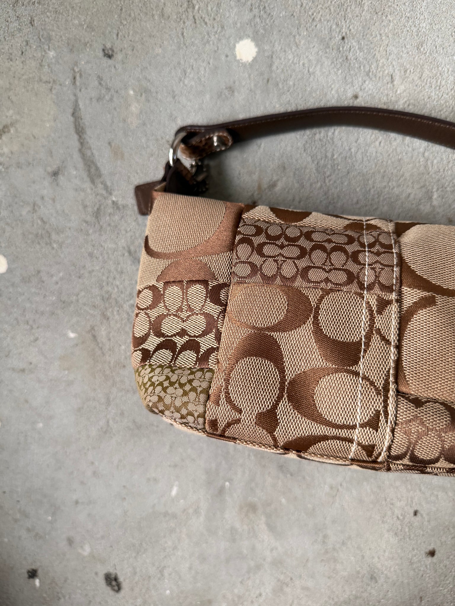 Coach Signature Mini Hobo Patchwork Shoulder Bag Brown