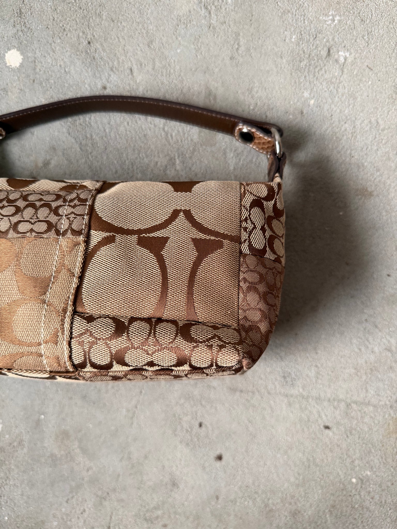 Coach Signature Mini Hobo Patchwork Shoulder Bag Brown