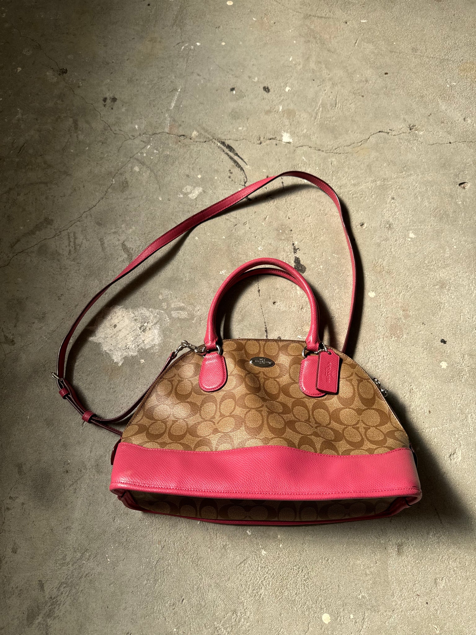 Coach 2Way Sierra Leather Handbag Beige/Pink