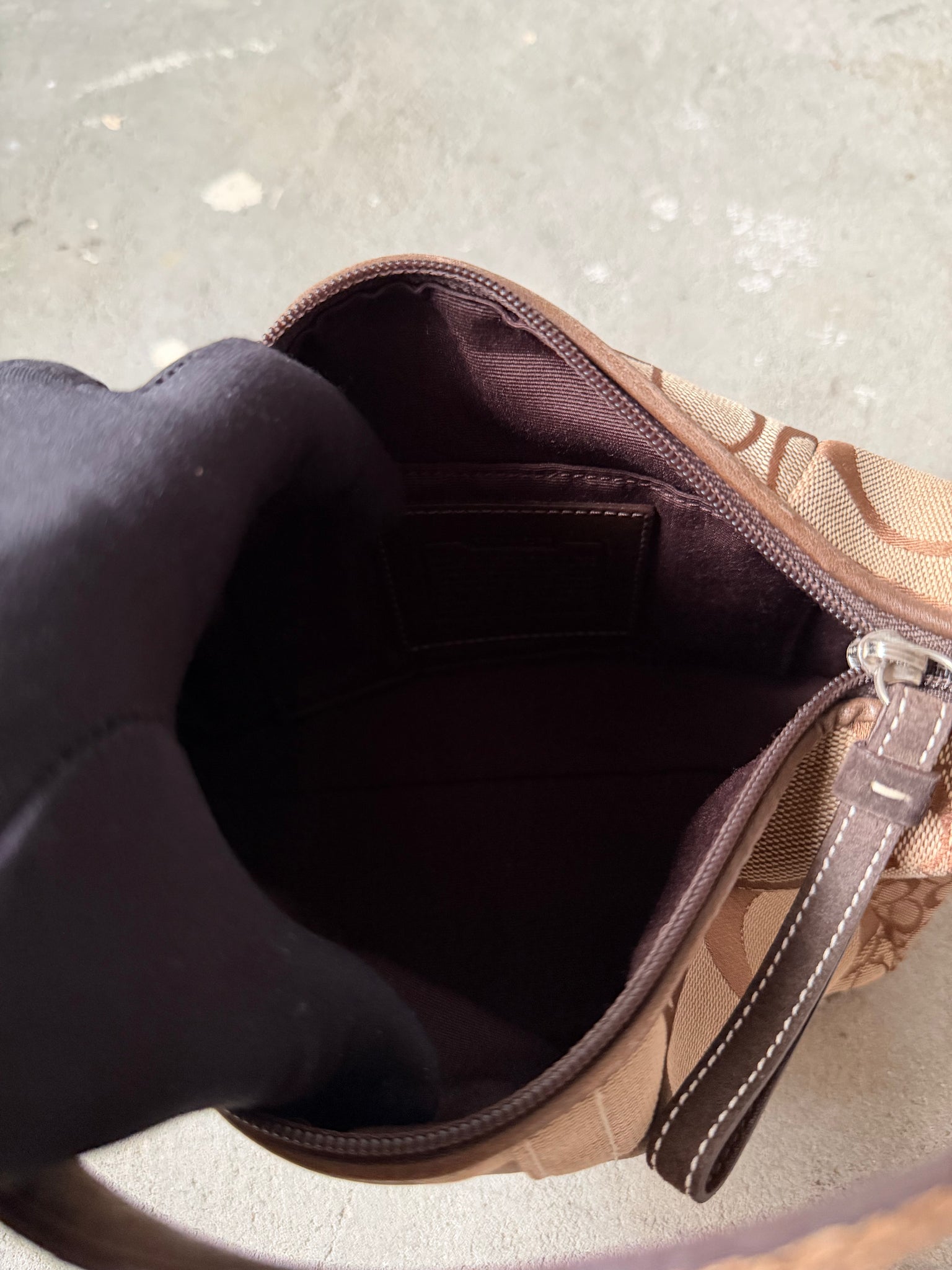 Coach Signature Mini Hobo Patchwork Shoulder Bag Brown