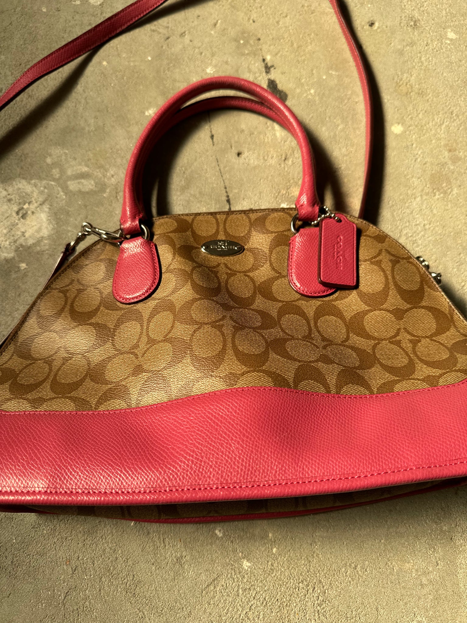 Coach 2Way Sierra Leather Handbag Beige/Pink