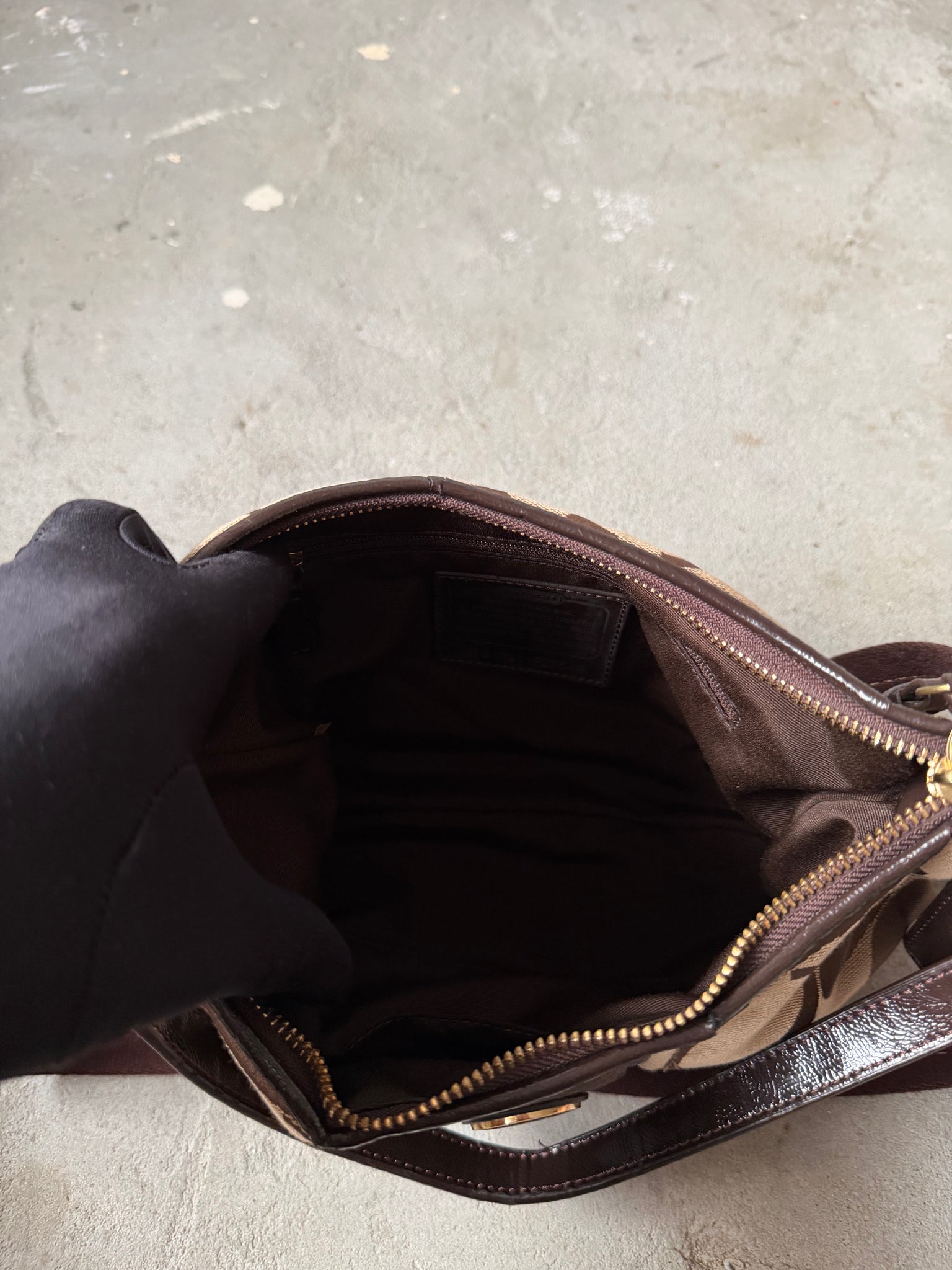 Coach 2Way Signature Stripe Shoulder Bag Beige/Brown