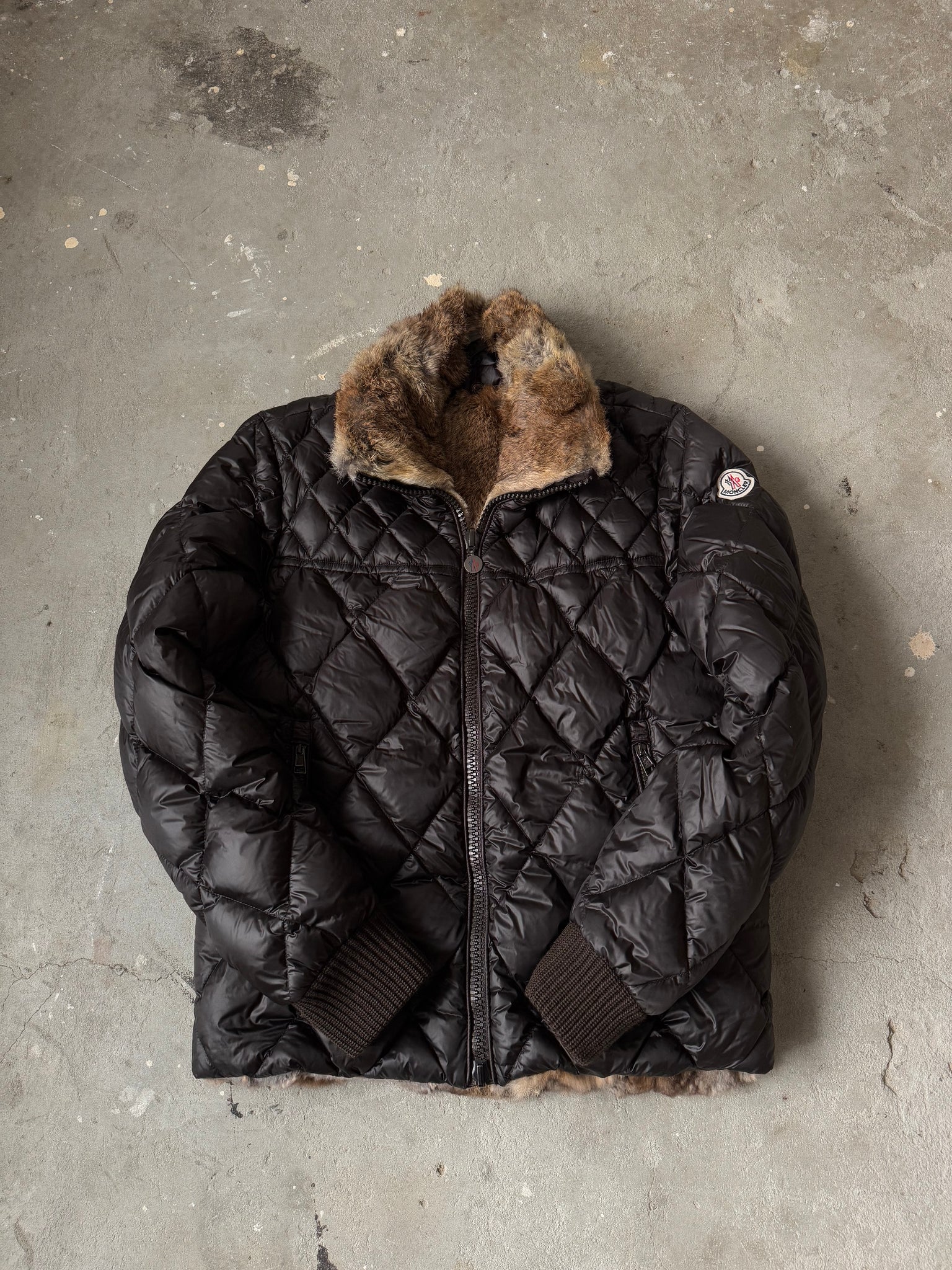 Moncler Down Reversible Rabbit Fur Jacket Brown
