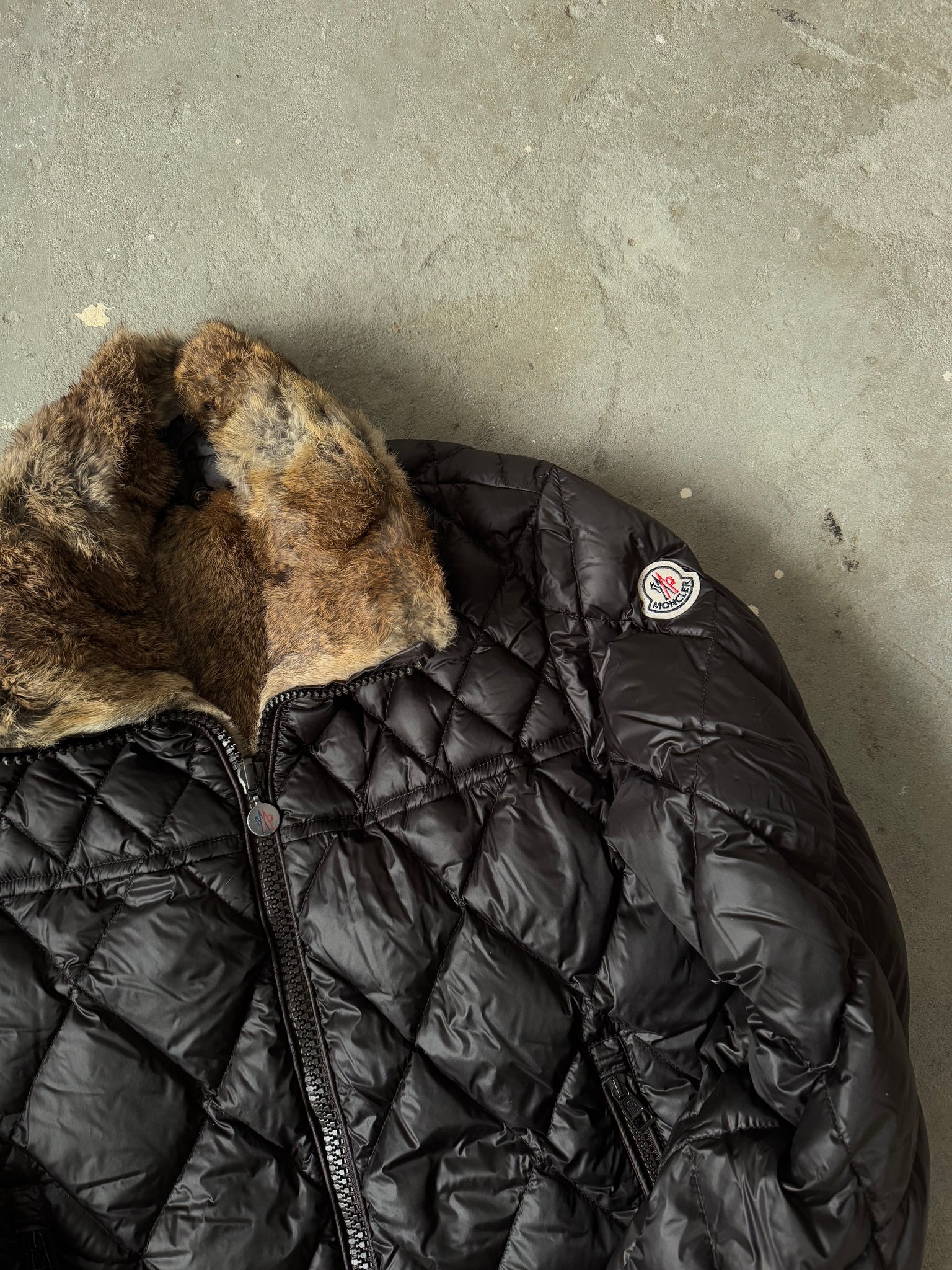 Moncler Down Reversible Rabbit Fur Jacket Brown