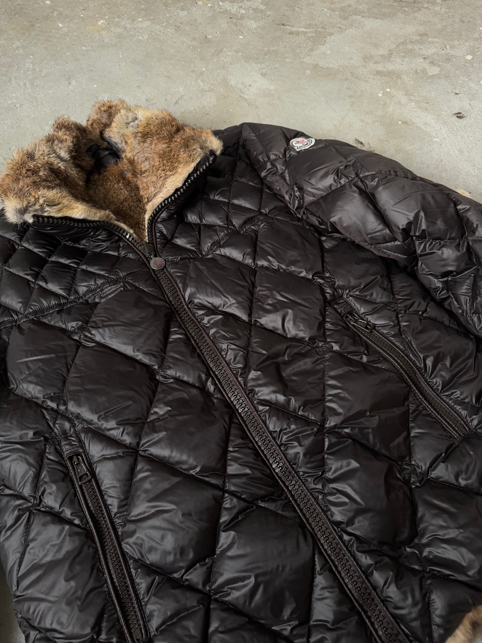 Moncler Down Reversible Rabbit Fur Jacket Brown
